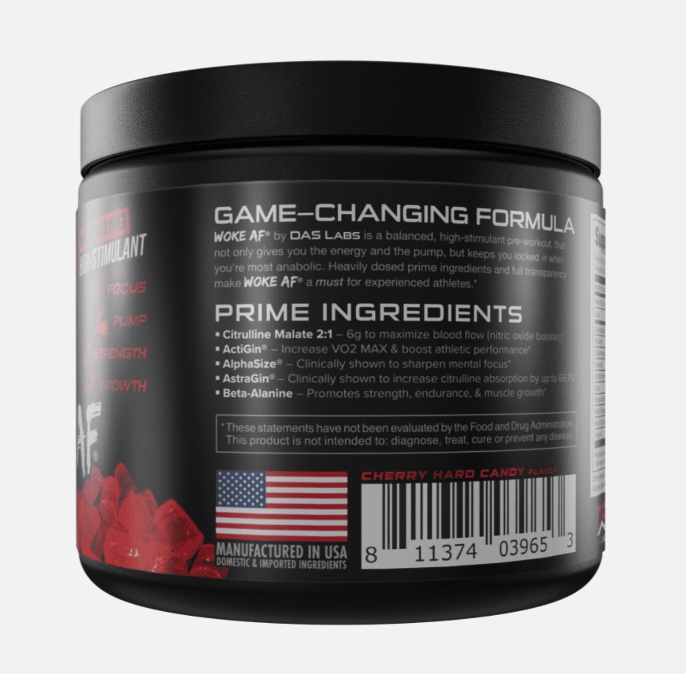 Bucked Up Woke AF Cherry Candy Nootropic Pre-Workout Powder 20 Servings Exp 5/26