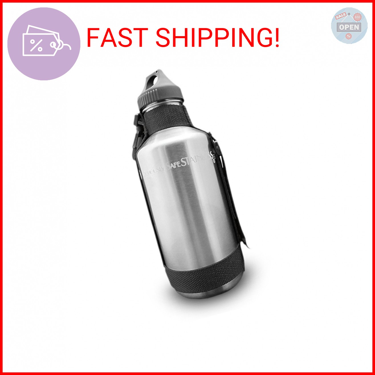 New Wave Enviro 40oz Stainless Steel Water Bottle with Durable Nylon Strap & Fli
