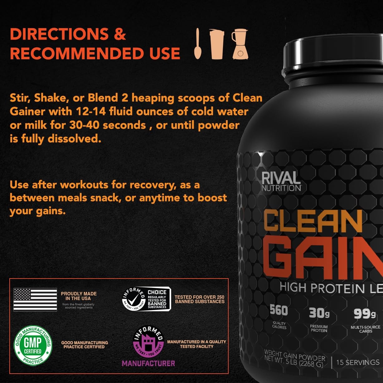 Rival Nutrition Clean Gainer Chocolate Fudge 5lb Protein Powder