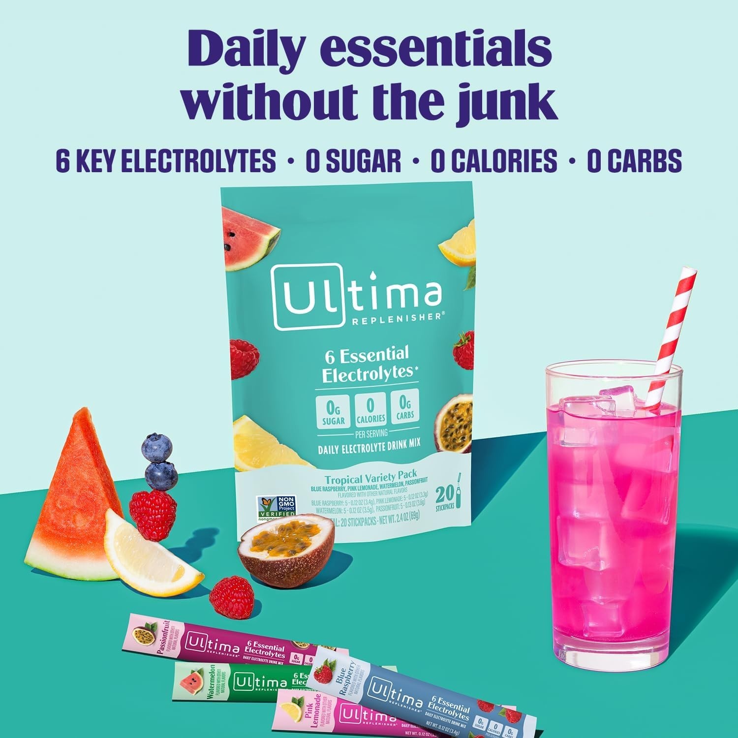 Orchard Fresh Hydration: 20 Tropical Variety Electrolyte Packets – Zero Calories
