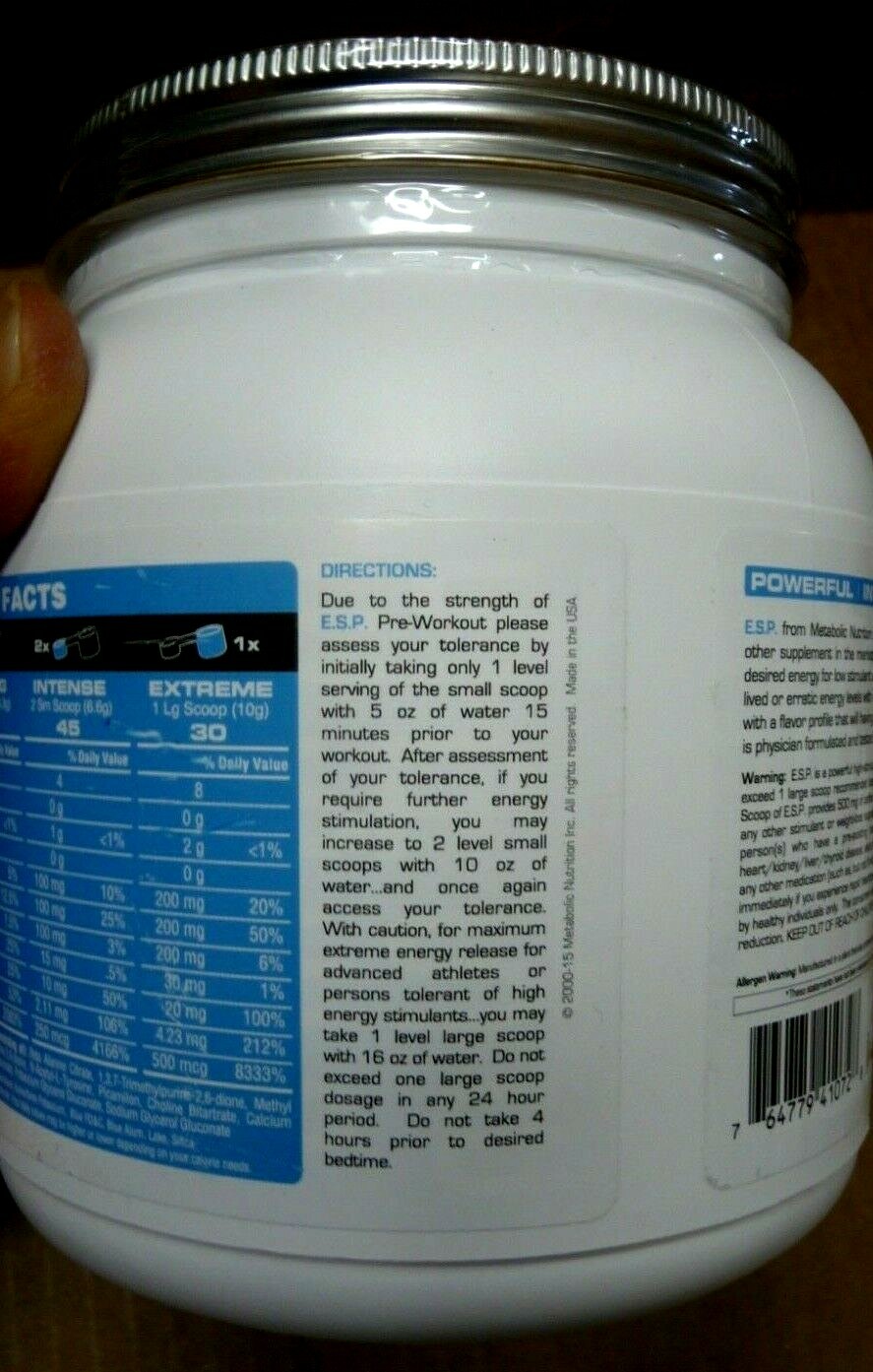 Metabolic Nutrition, ESP Extreme Pre-workout Blue Raspberry, $5 Off on 2nd botl
