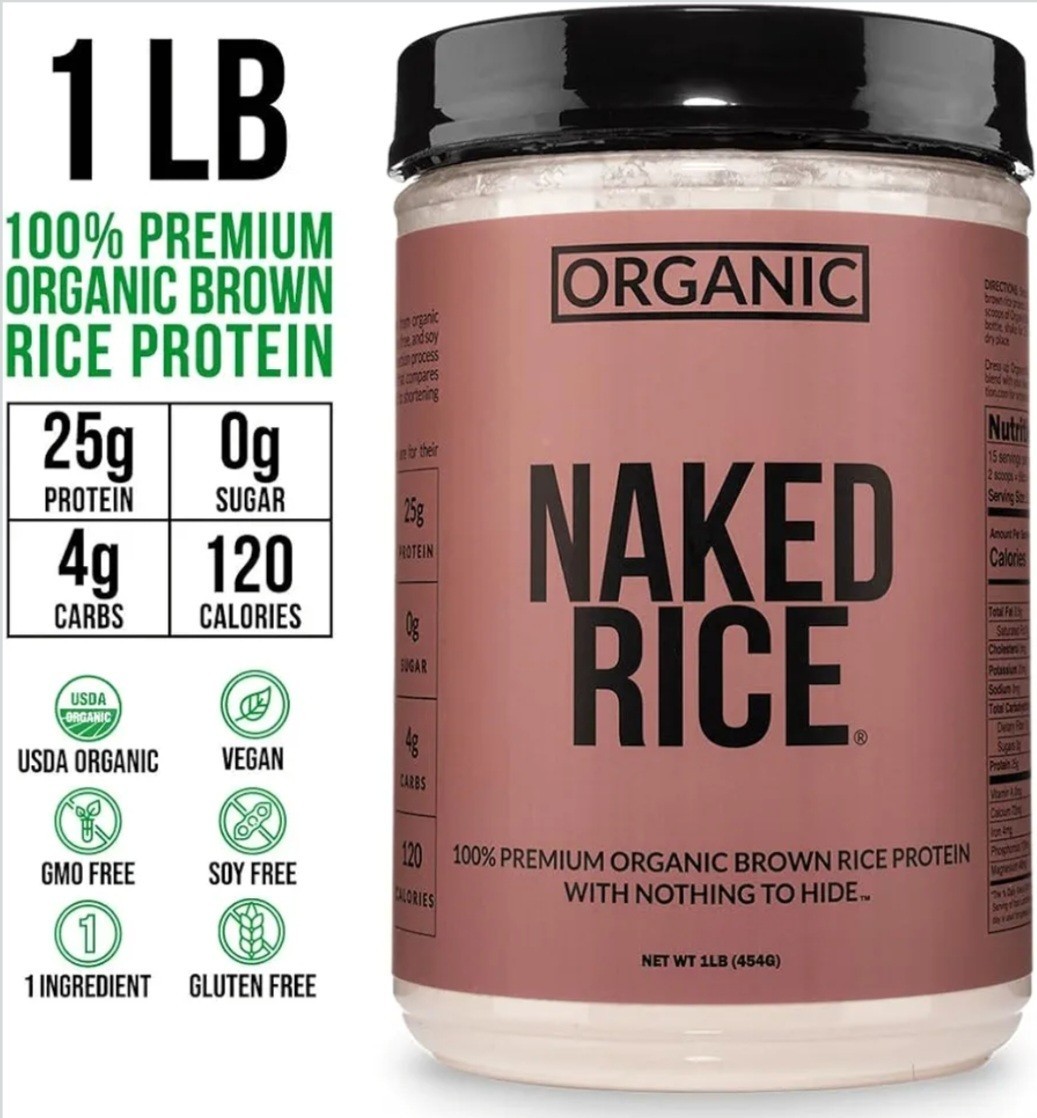 Naked Nutrition Organic Brown Rice Protein Powder Vegan Unflavored 1 lb