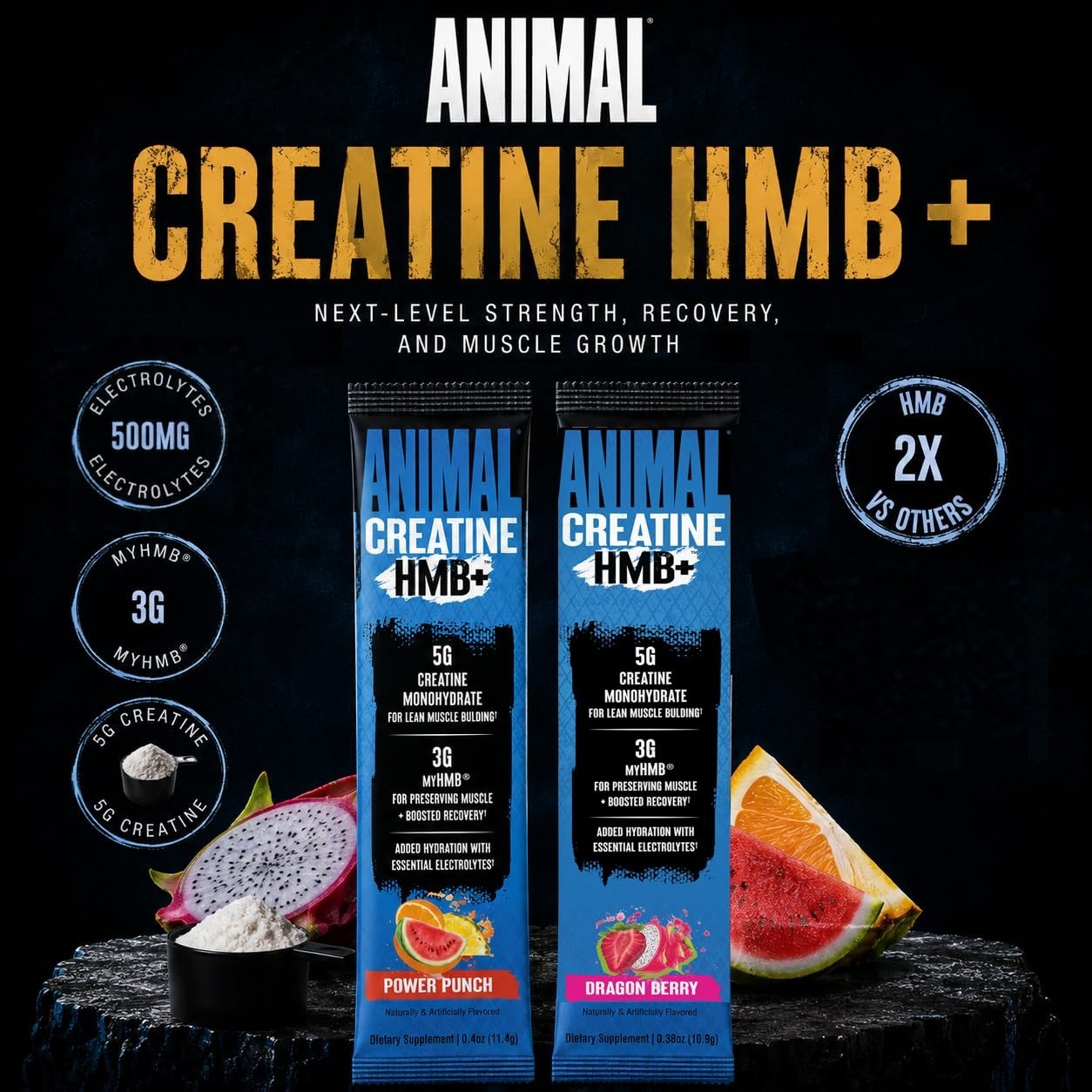 Creatine HMB Powder with Electrolytes – 5g Creatine + 3g myHMB for Recovery – 5
