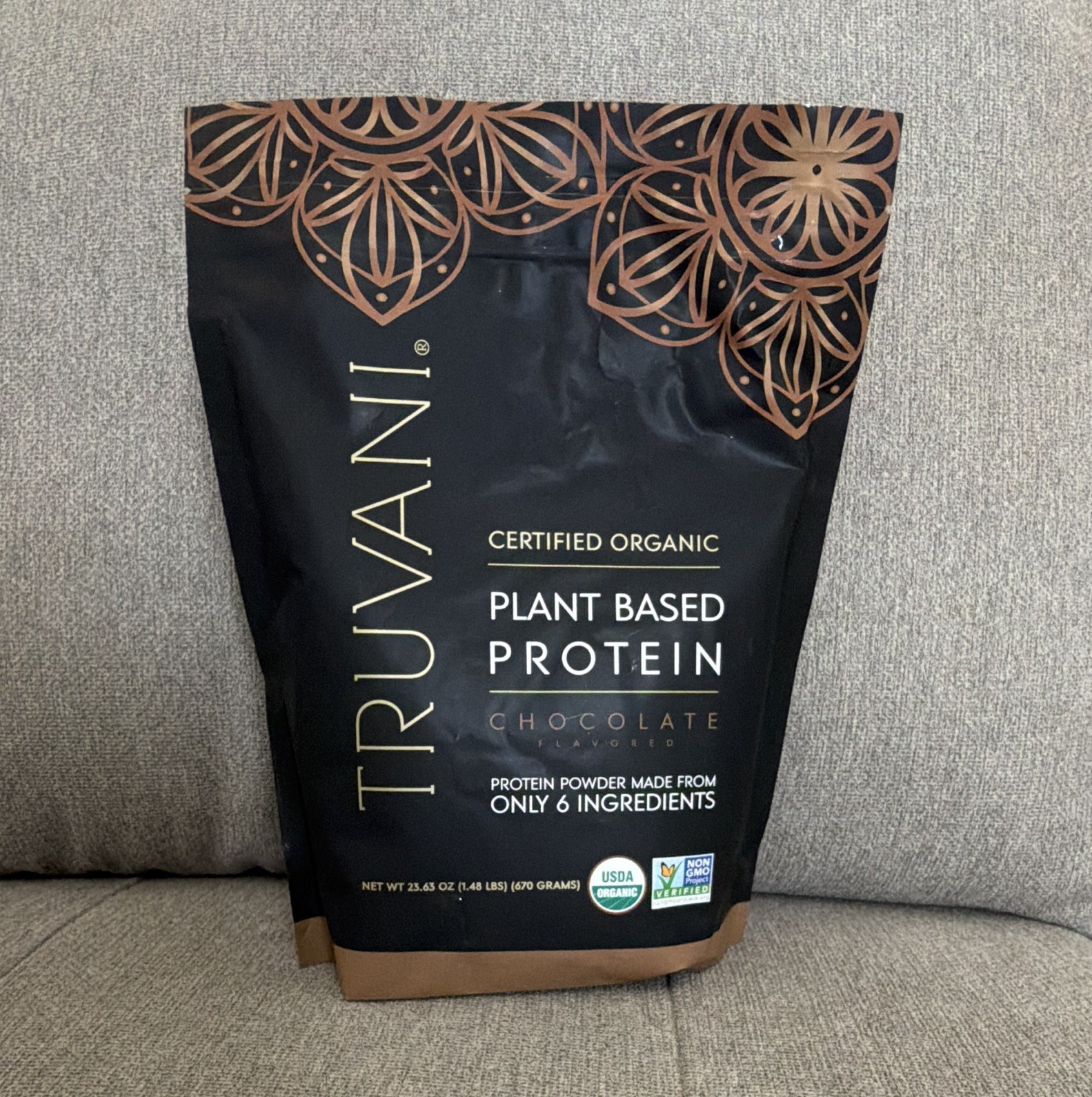 Truvani Certified Organic Vegan Plant-Based Protein Powder, Chocolate, 23.63 oz