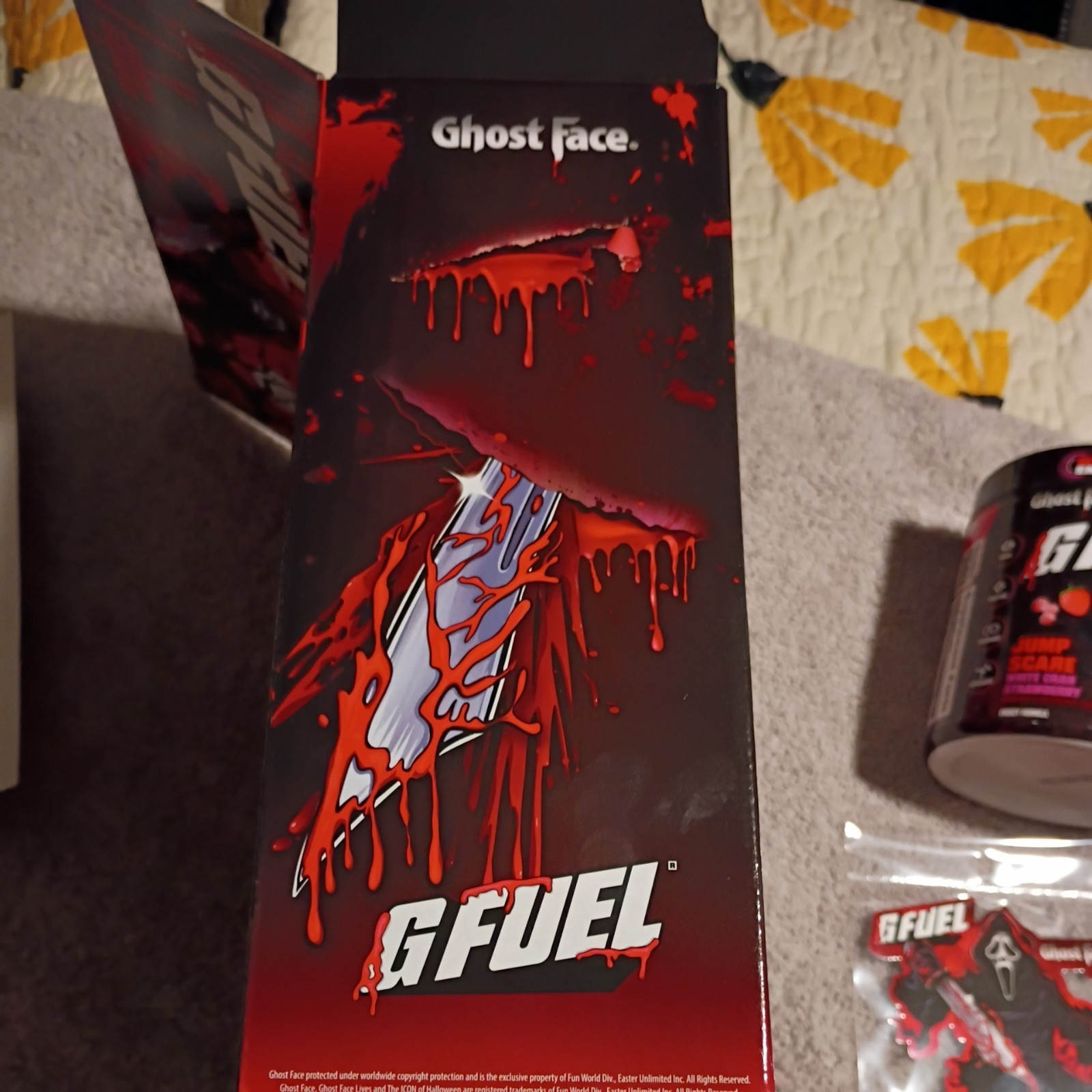 G Fuel Scream Ghost Face Jump Scare Collector’s Box Tub Metal Shaker Cup Sticker