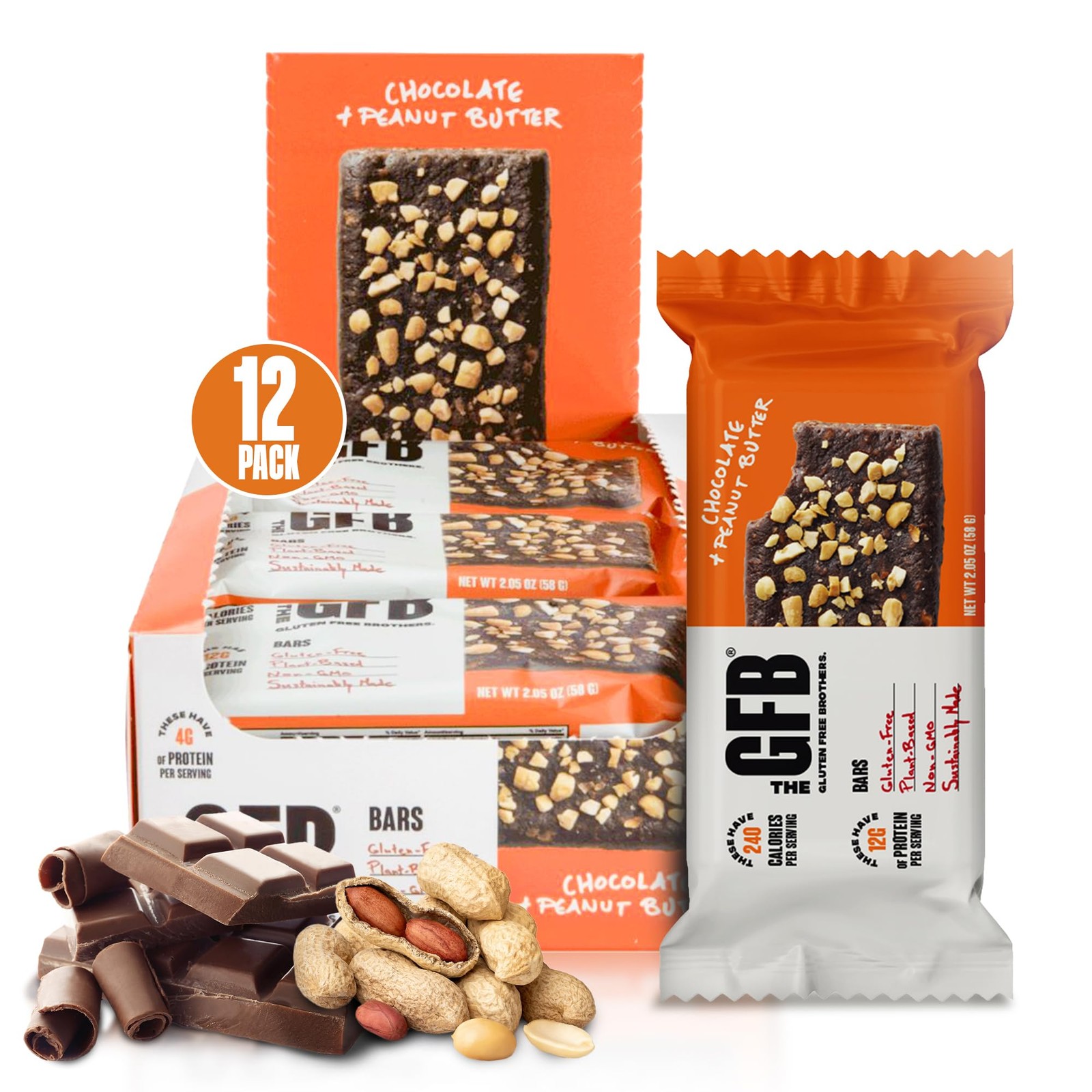 GFB Chocolate Peanut Butter Protein Bars – Gluten-Free, Plant-Based, Non-GMO