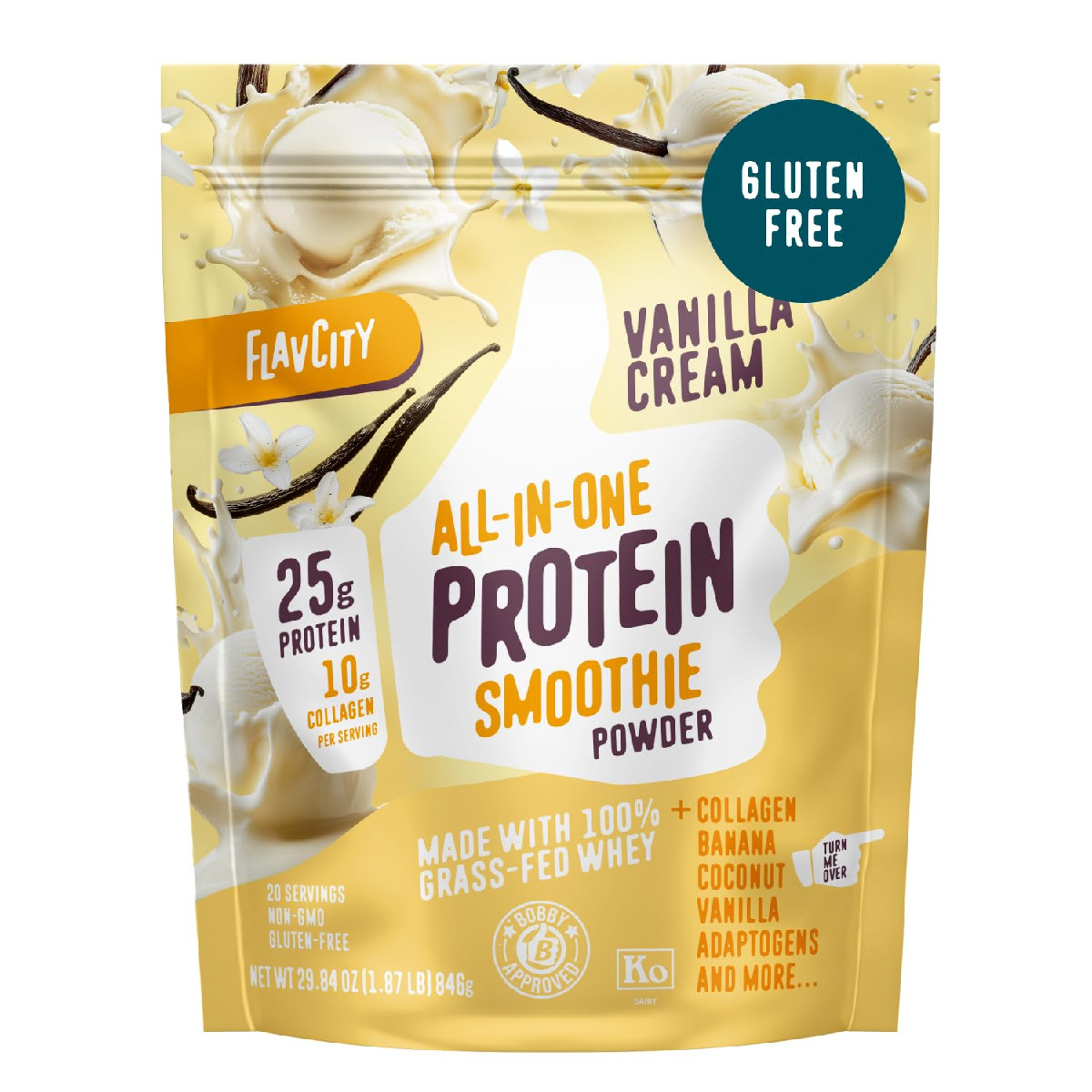 Flavcity Grass Fed Whey Protein Powder – Vanilla Smoothie – 25G Protein 10G