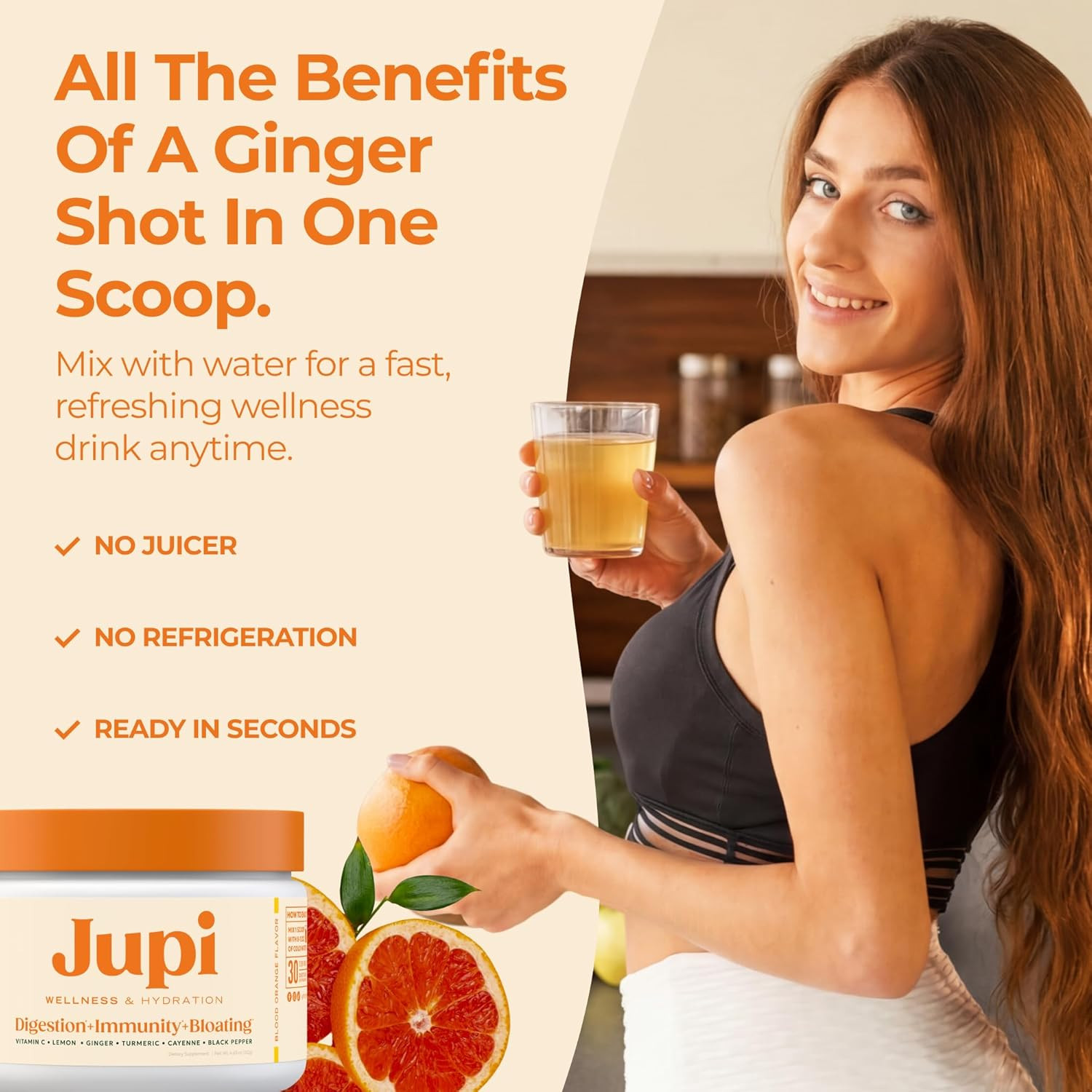 Jupi Hydration & Wellness Powder – Turmeric & Ginger shots, Vitamin C Supplement