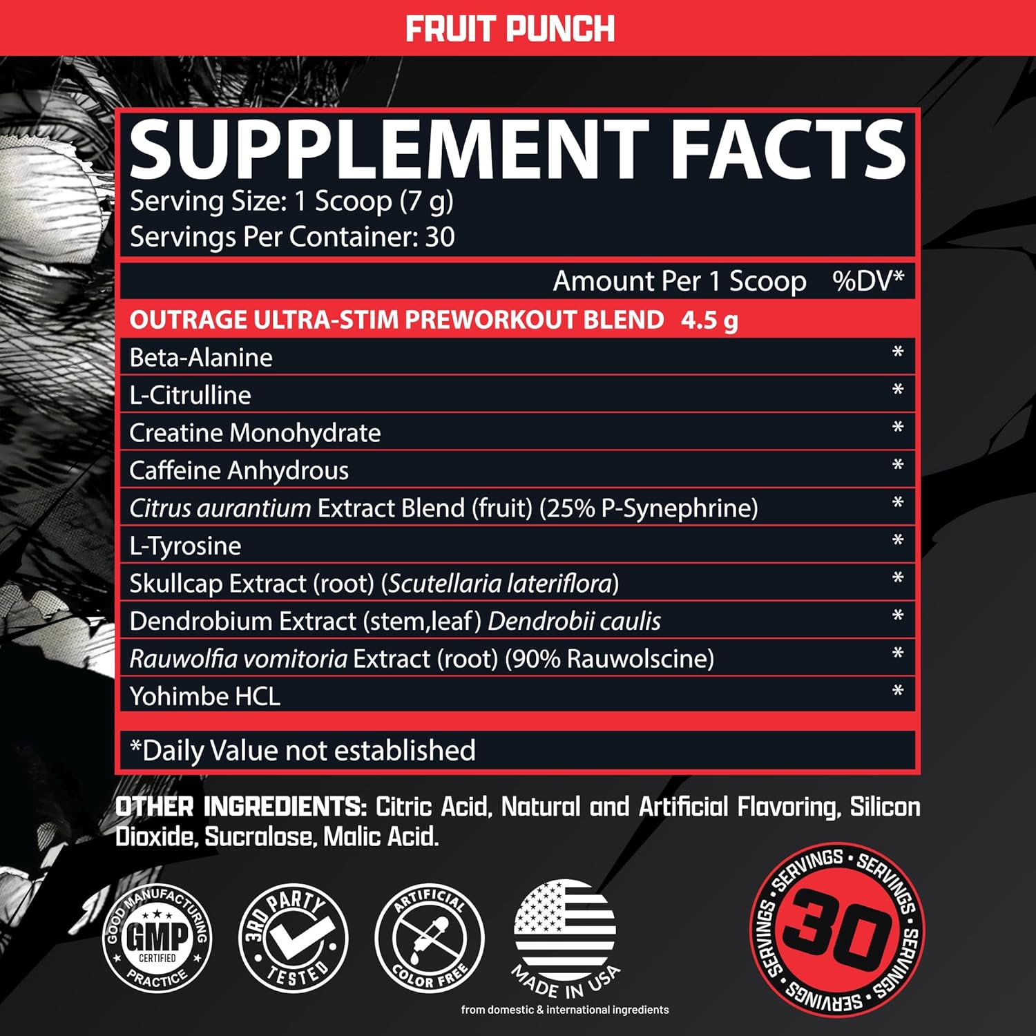 Outrage Ultra HIGH STIM Pre-Workout Powder for Men Fruit Punch | 400Mg Caffeine,
