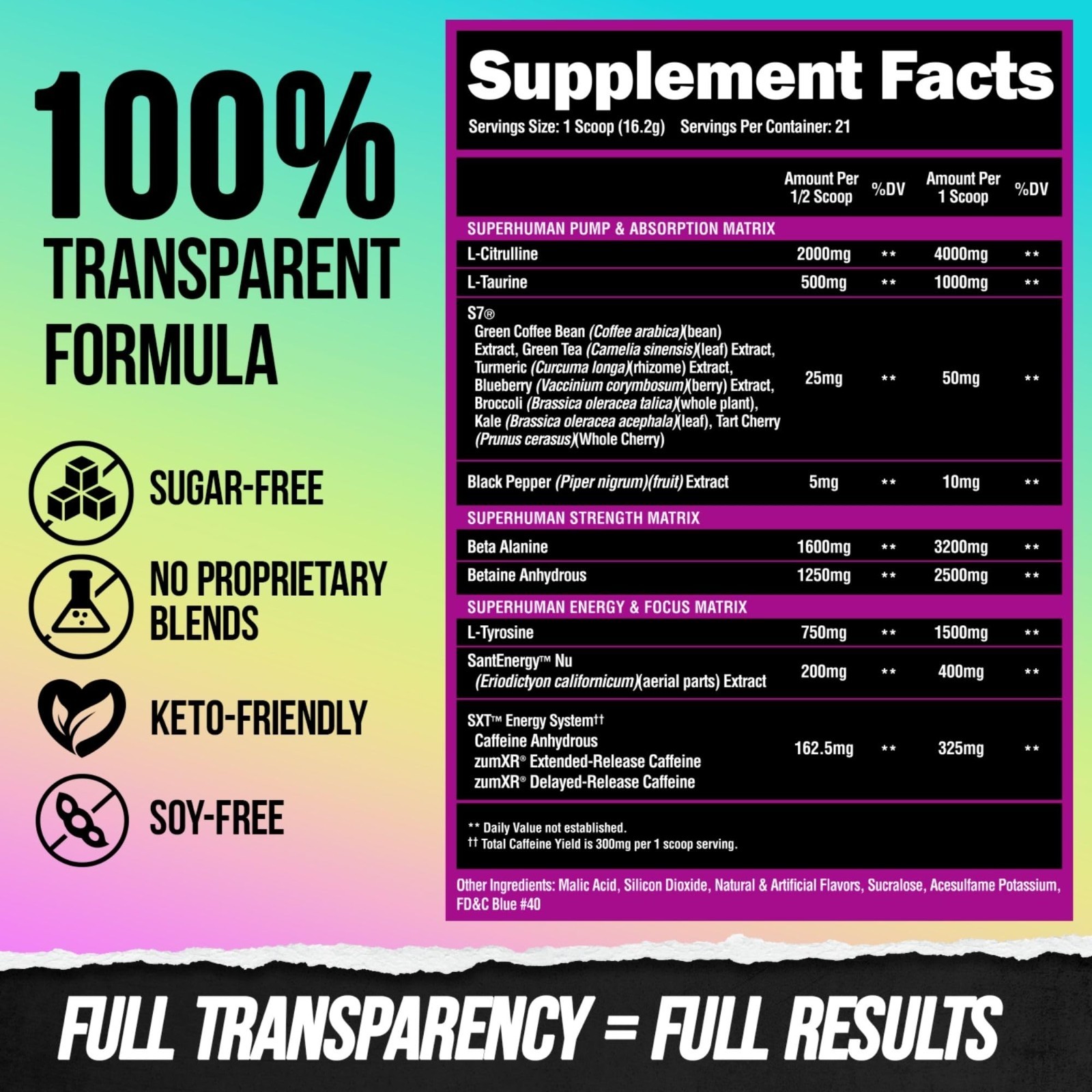 Superhuman Pre Workout Powder – Beta Alanine, L-Taurine, Caffeine, Nitric Oxide,