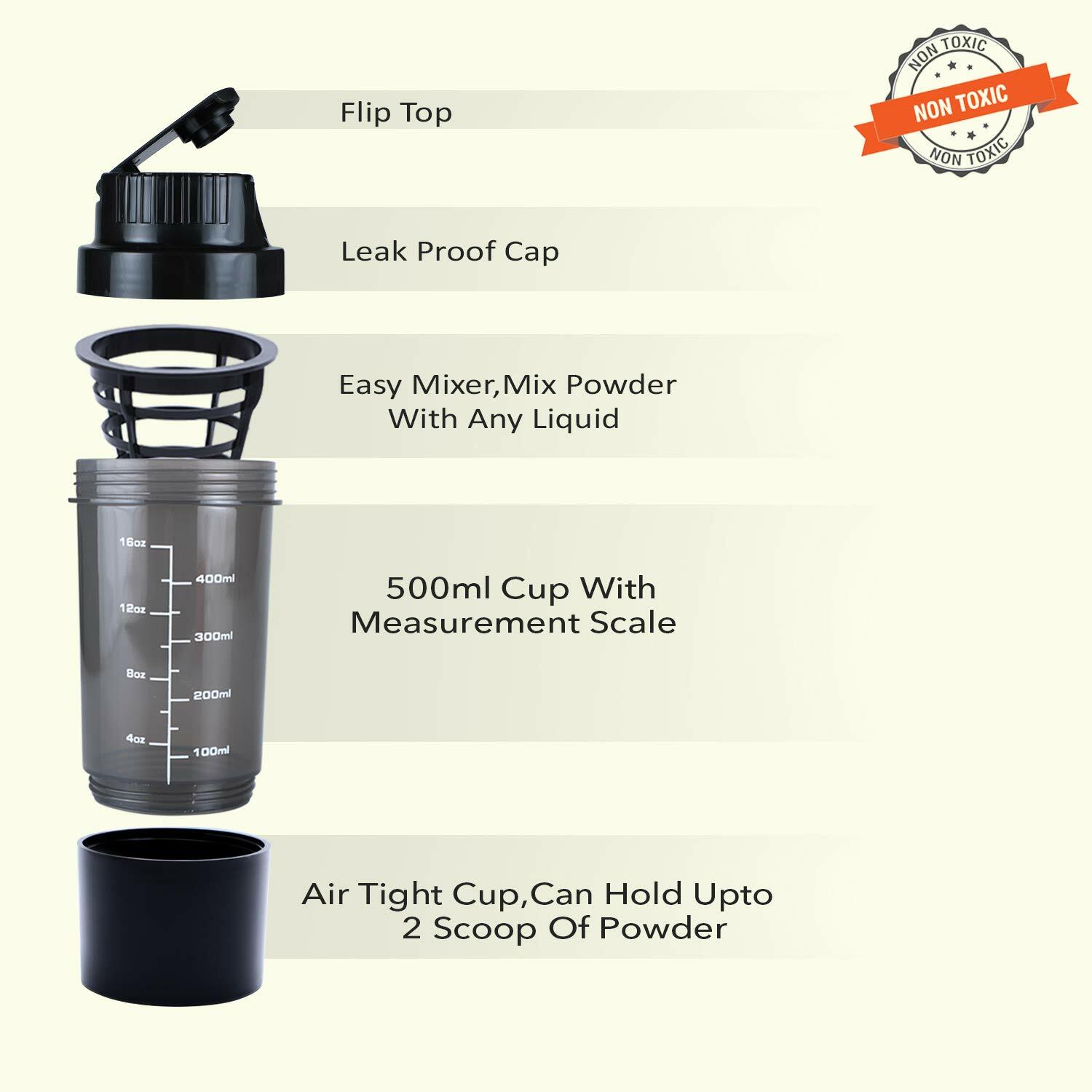 By Global International Shake Protein Shaker Sports Bottle 500 ml (Black).
