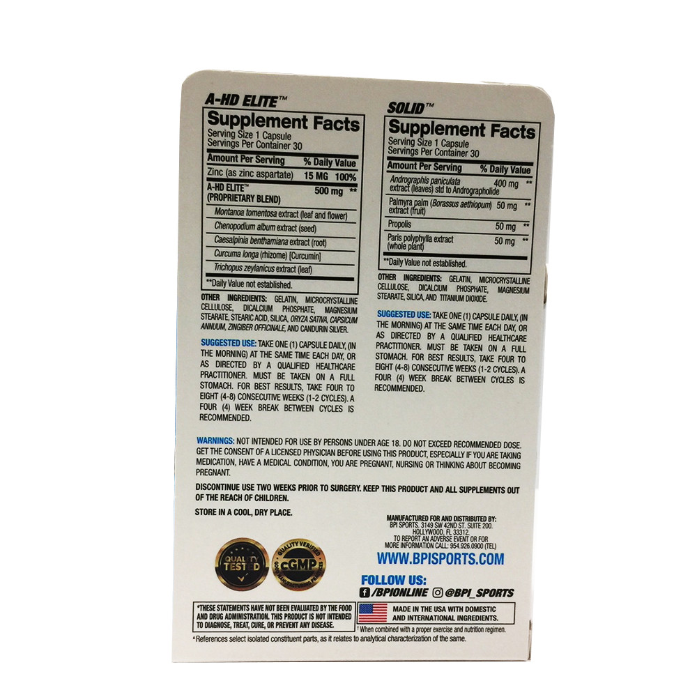 BPI Sports A-HD Elite & Solid Combo 30 Capsules