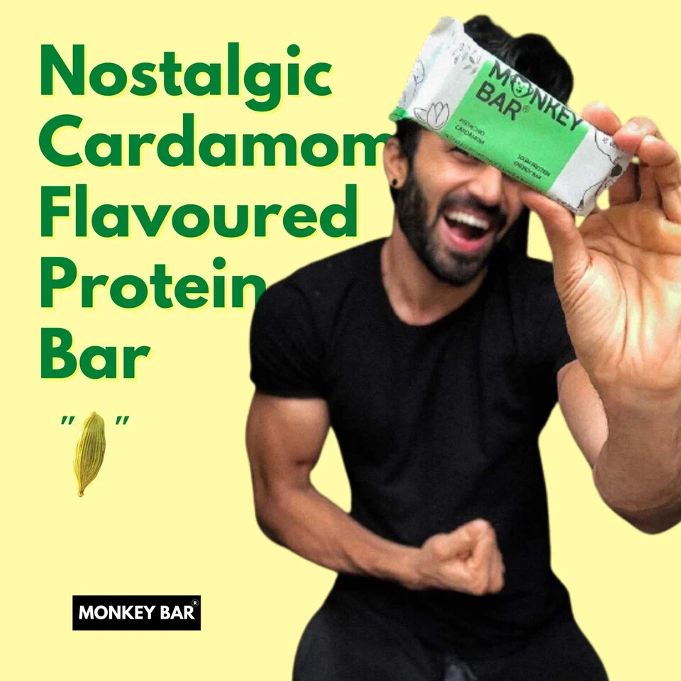 MONKEY BAR – Pistachio Cardamom Protein Bar – 8 Bars, 50g each, 11g Protein, Hig