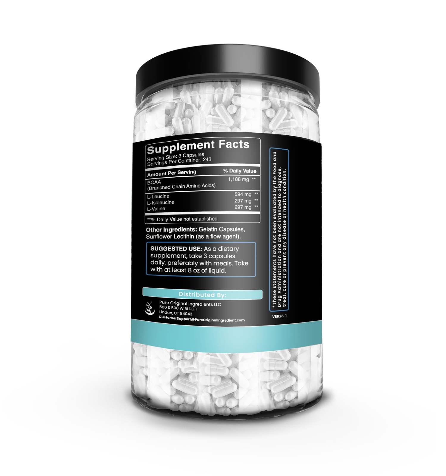 Pure Original Ingredients BCAA 730 Capsules No Magnesium Or Rice Fillers, Alw…