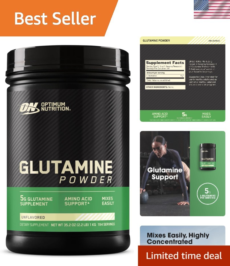 L-Glutamine Muscle Recovery Powder, 1000 Gram, 194 Servings Pack of 1