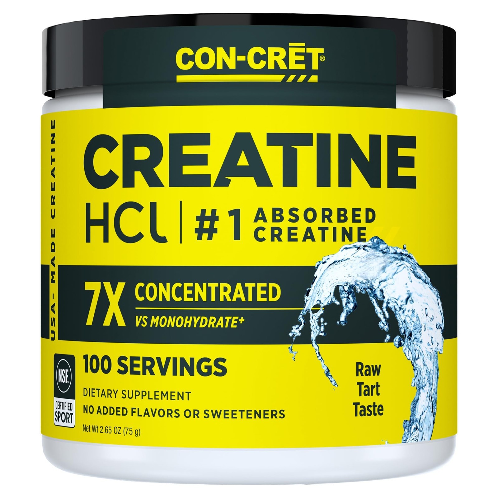 Creatine HCl Powder for Muscle & Strength Support, Unflavored, 100 Servings, No