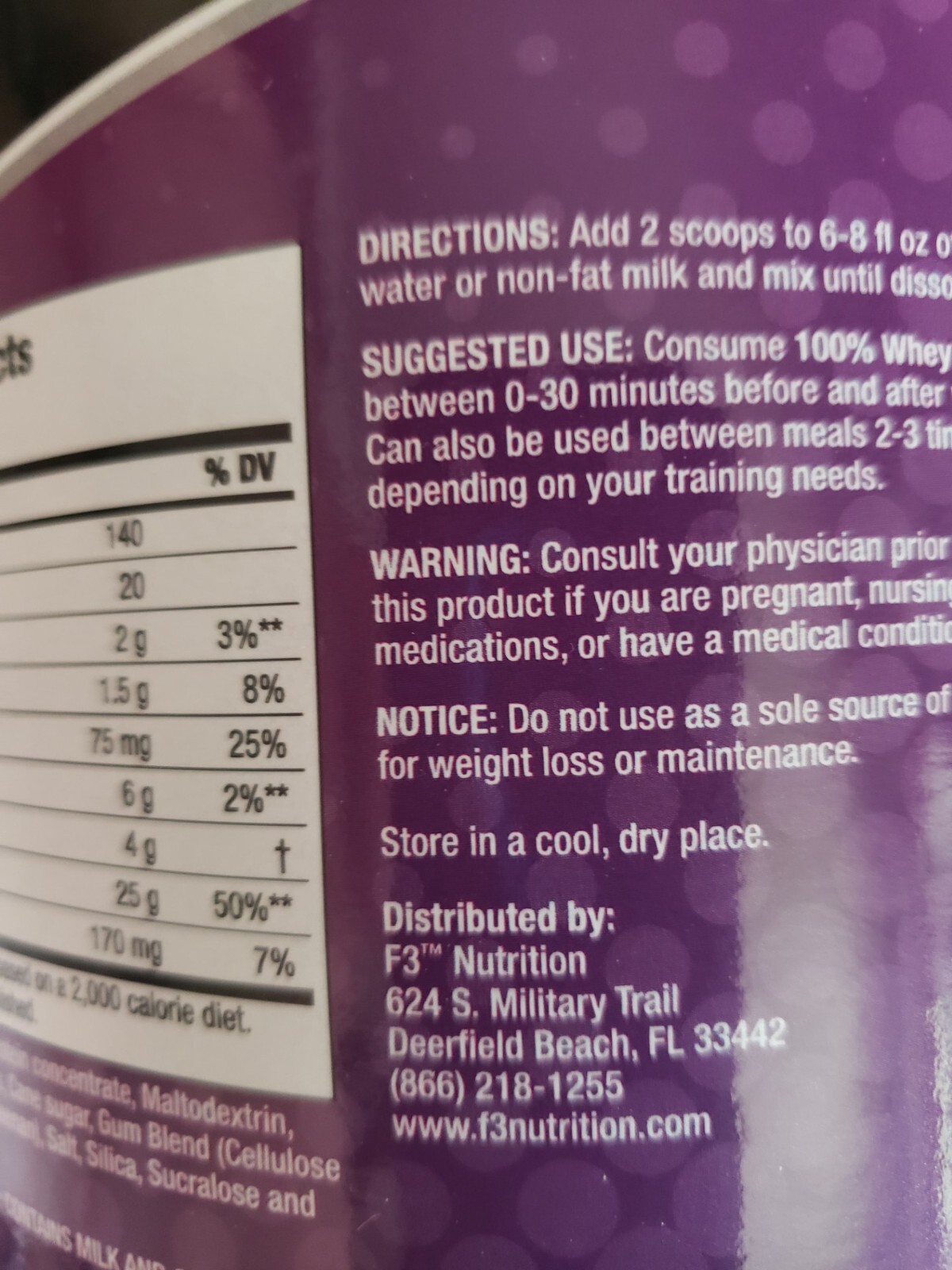 F3 NUTRITION – 100% Whey Protein – VANILLA – 2 lbs – Lean Muscle – Exp 5/2024