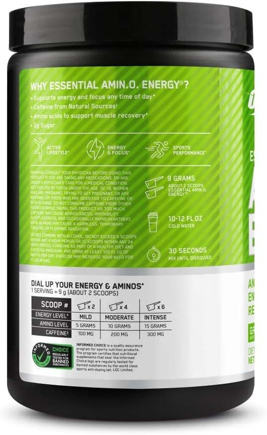 Fuel Your Workouts with Amino Energy Powder – Green Apple, 100mg Caffeine Boost