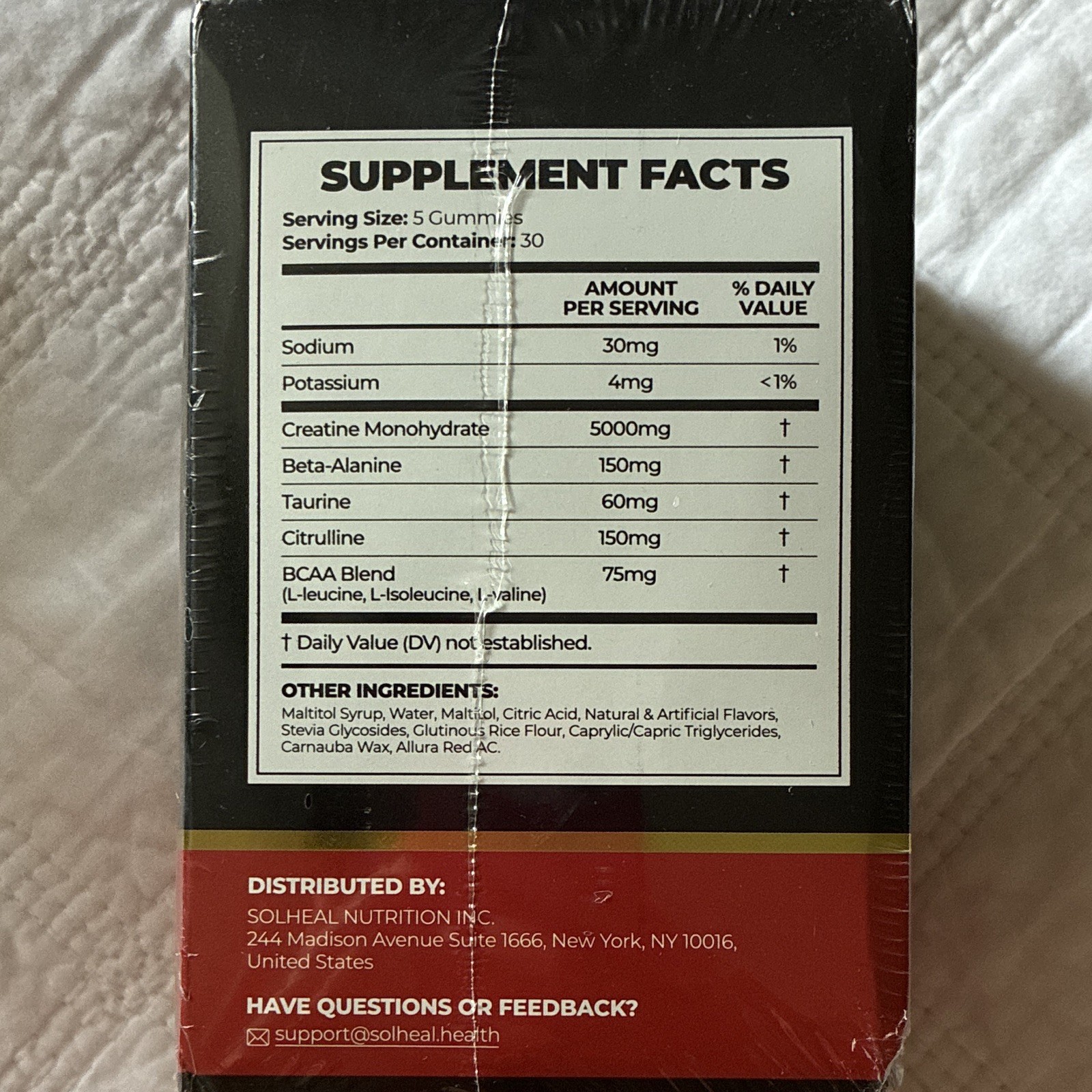 Solheal Creatine Monohydrate Gummies Strawberry 150 Ct +BCAA Citrulline GF