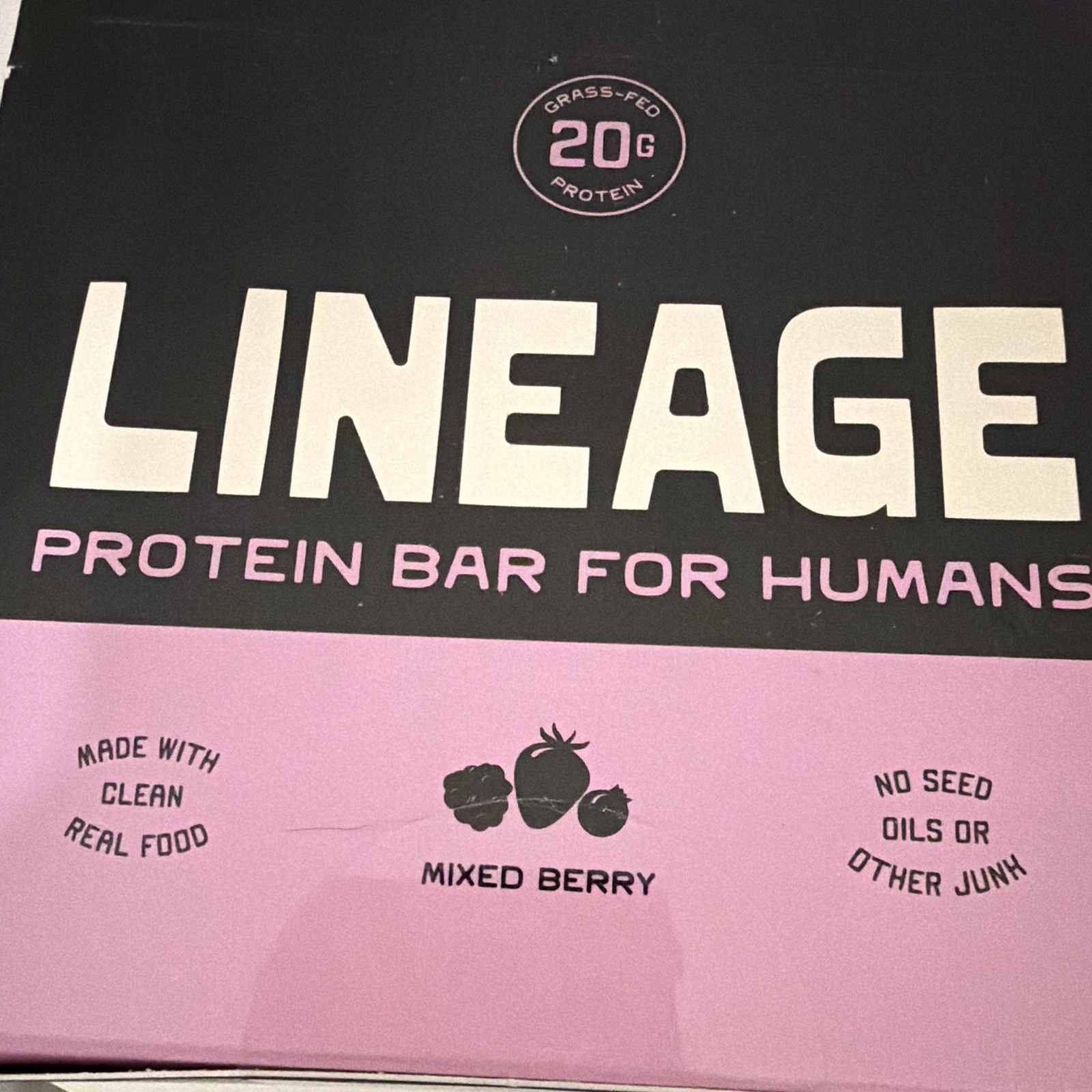 Lineage Provisions Grass Fed Protein Bars Mixed Berry 12 Ct 20g 07/2027