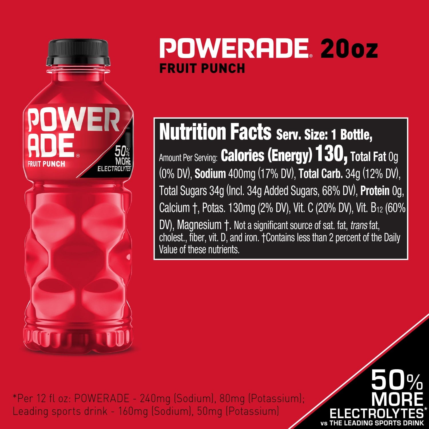 POWERADE 8 Count Fruit Punch Bottled Electrolyte Sports Drink, 20 fl oz