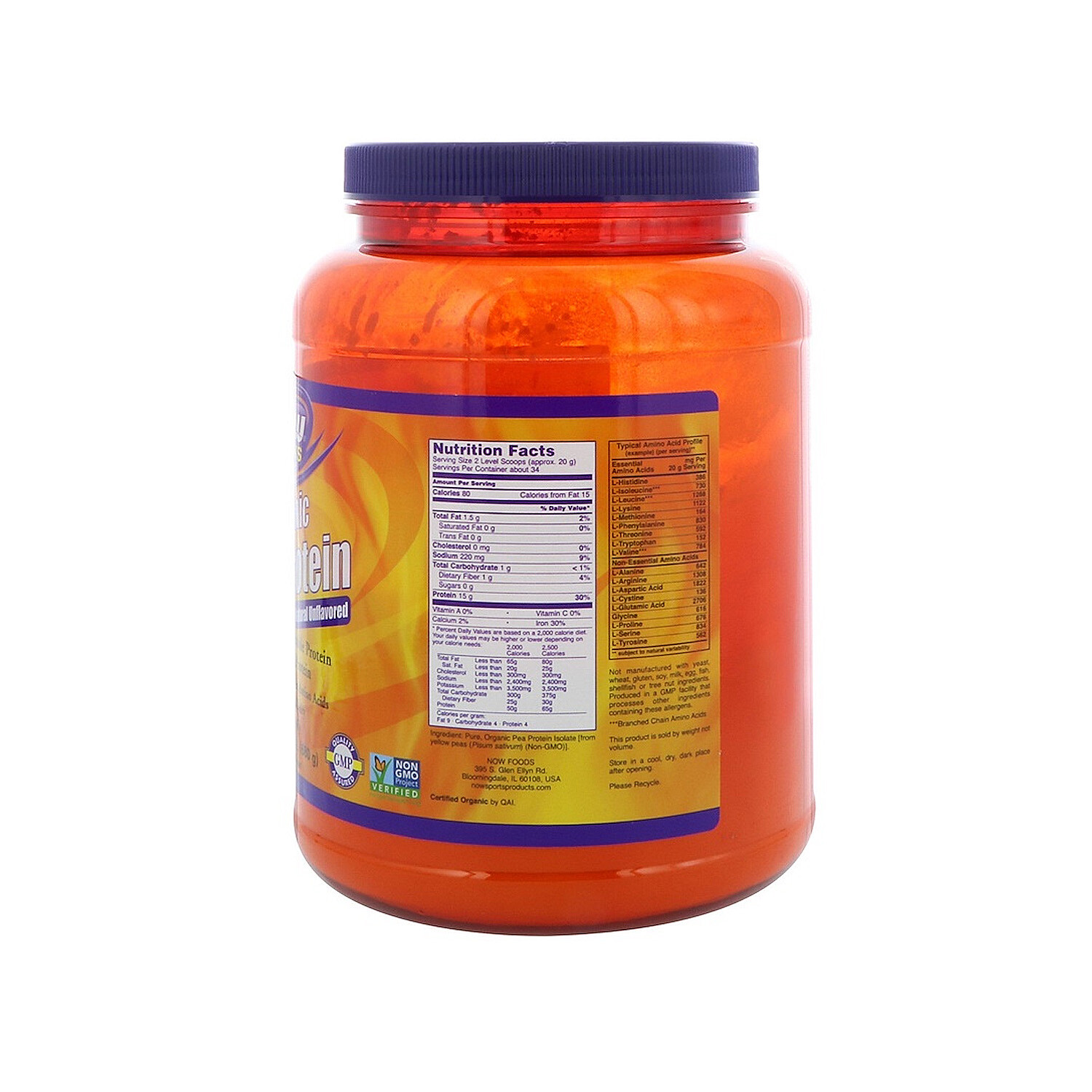 Now Foods Sports Organic Pea Protein Natural Unflavored, 1.5 Pounds
