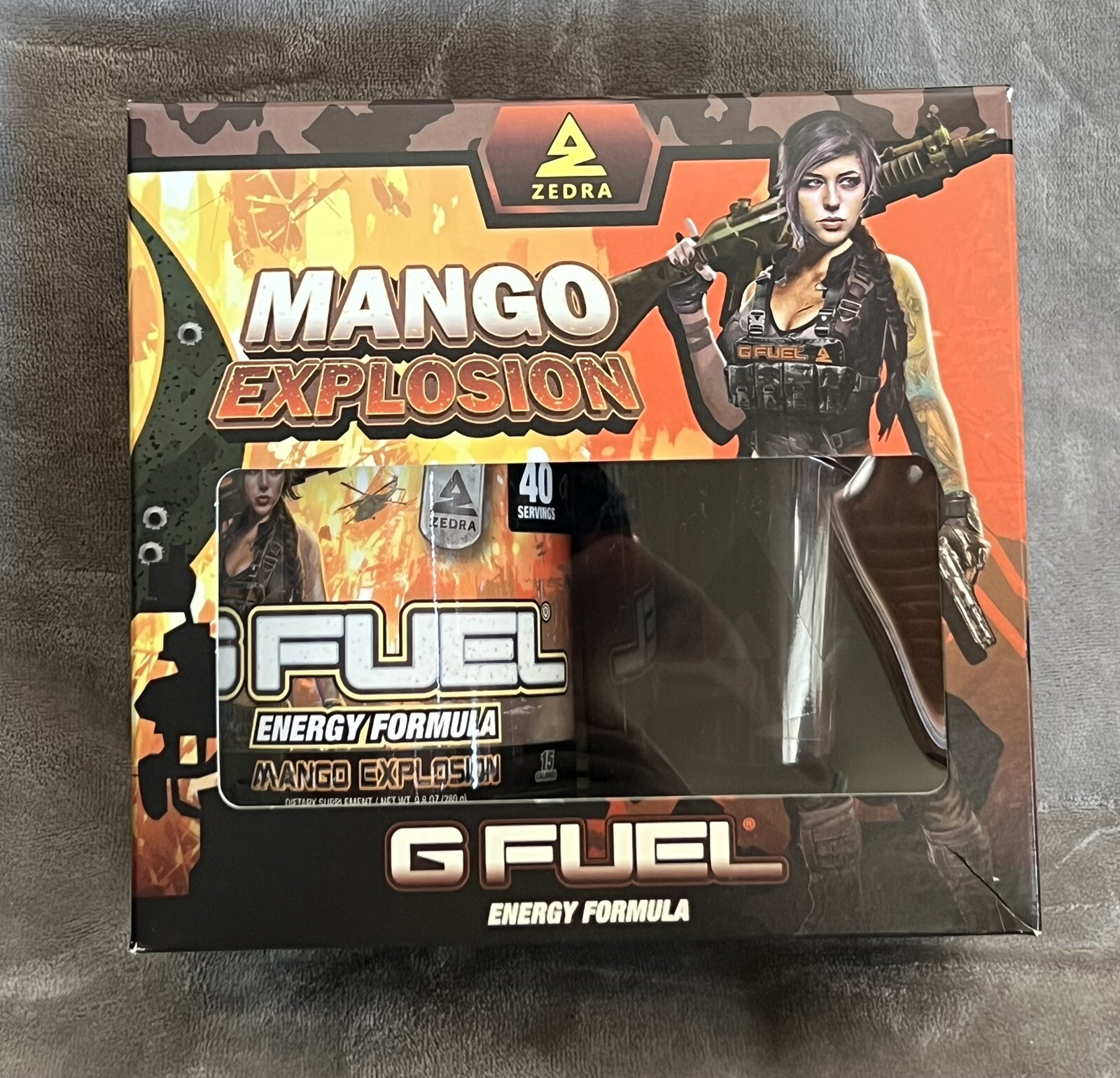 G Fuel Mango Explosion Gfuel Box ZEDRA Shaker, Sticker, Empty Tub READ