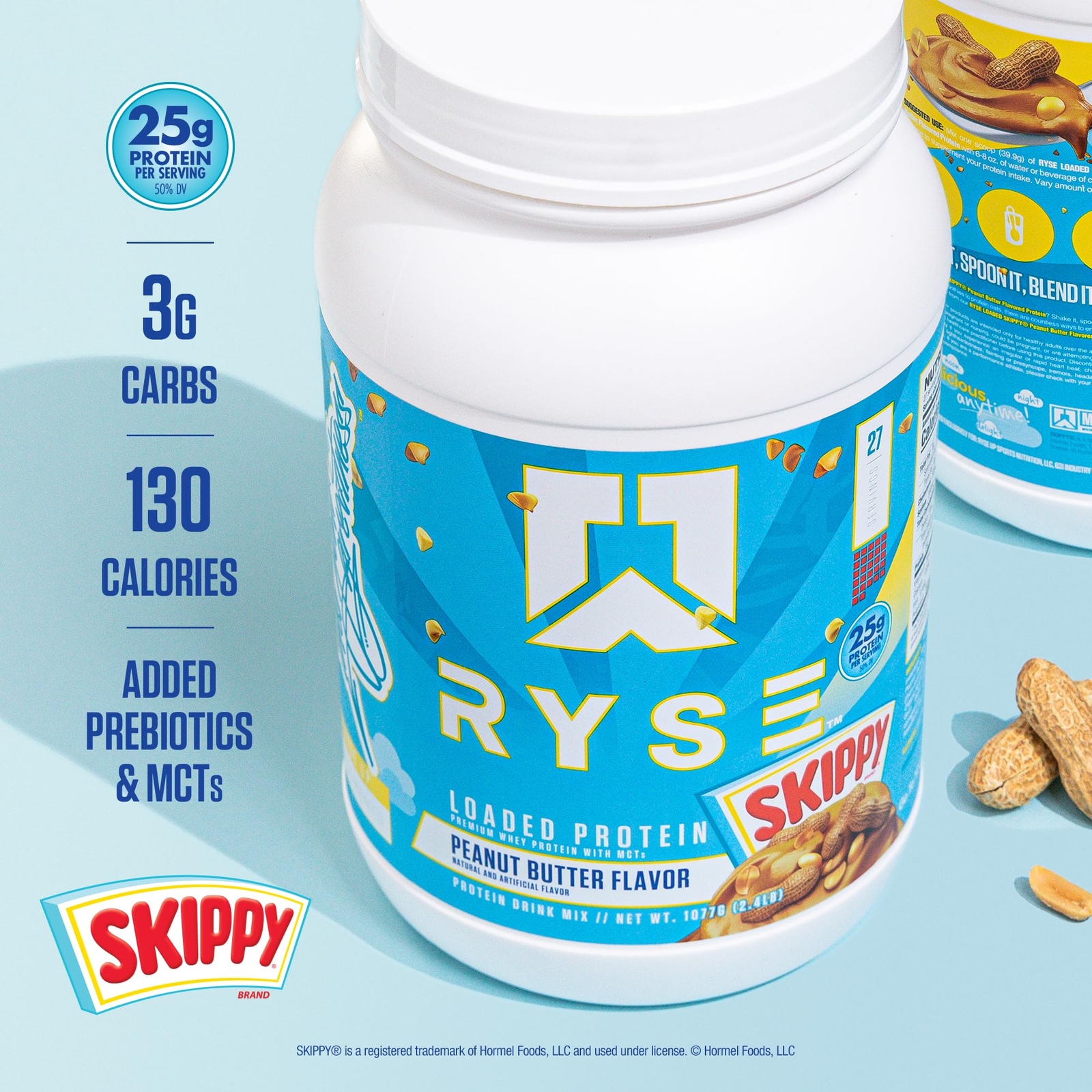 RYSE Loaded Protein Skippy Peanut Butter – 25g Whey, Low Carb, 27 Servings