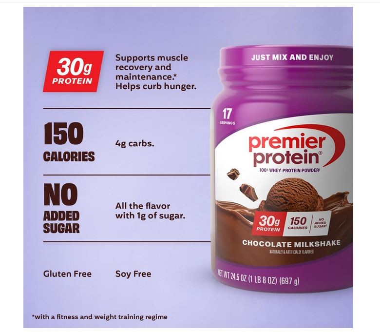 Premier Protein Powder, Chocolate Milkshake 30g Protein 24.5 oz (17 Servings)