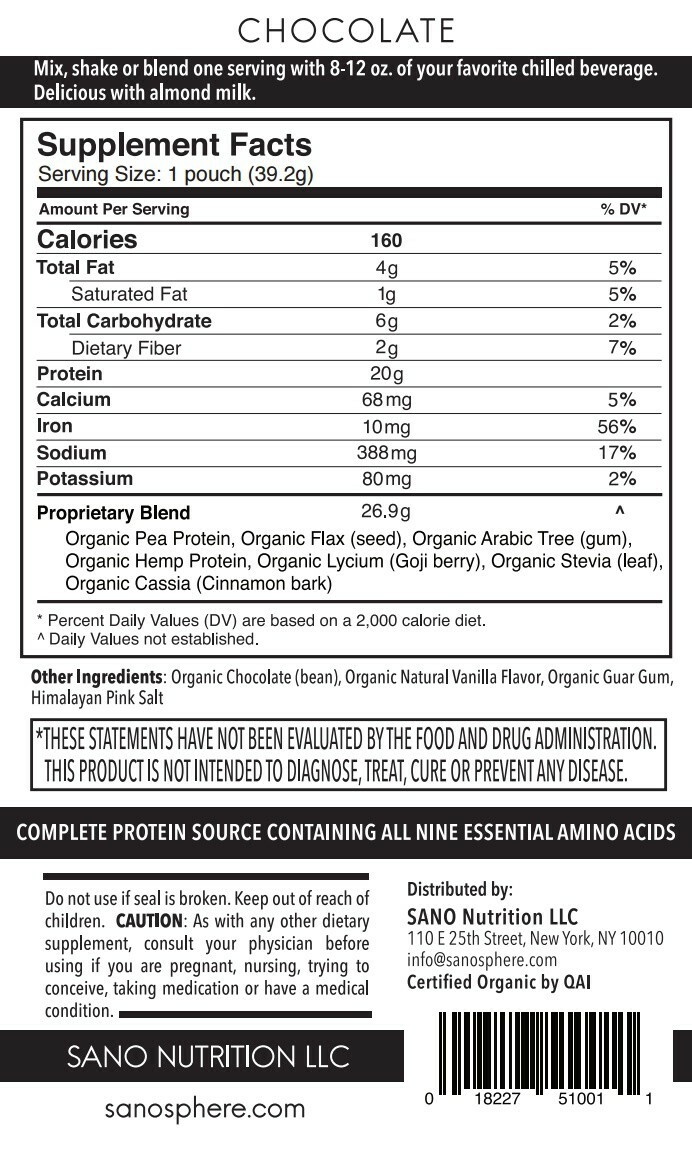 SANO Organic Vegan Plant-Based Protein Powder, Chocolate (14 Servings)
