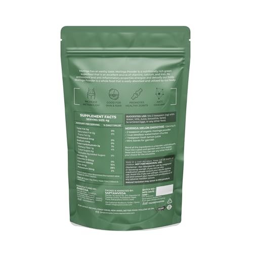SAPTAMVEDA Organic Moringa Powder 1kg 500g x2 Drumstick Leaf Protein