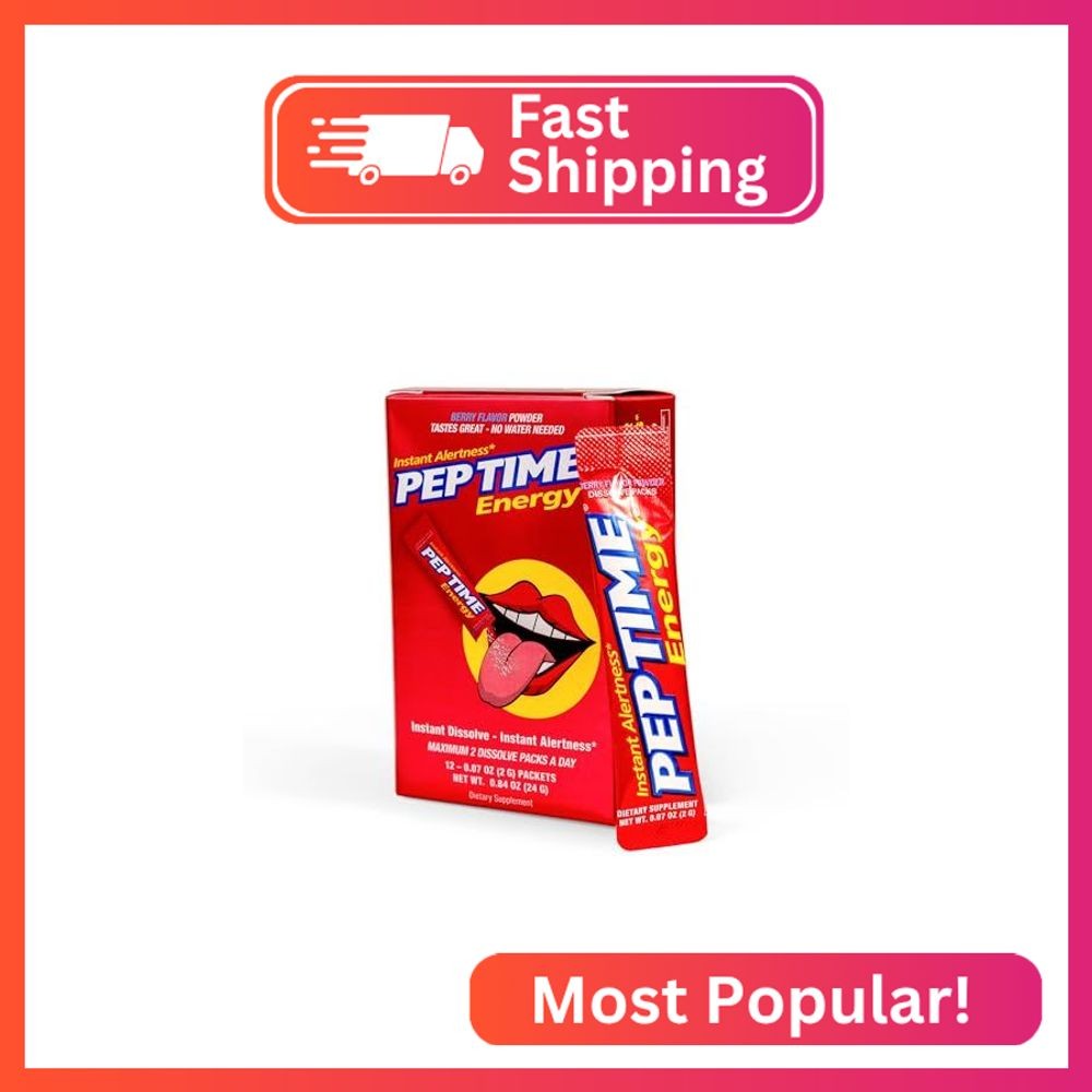 PEPTIME Energy Berry Flavor, 12 Dissolve Packs for Instant Alertness, No Water N