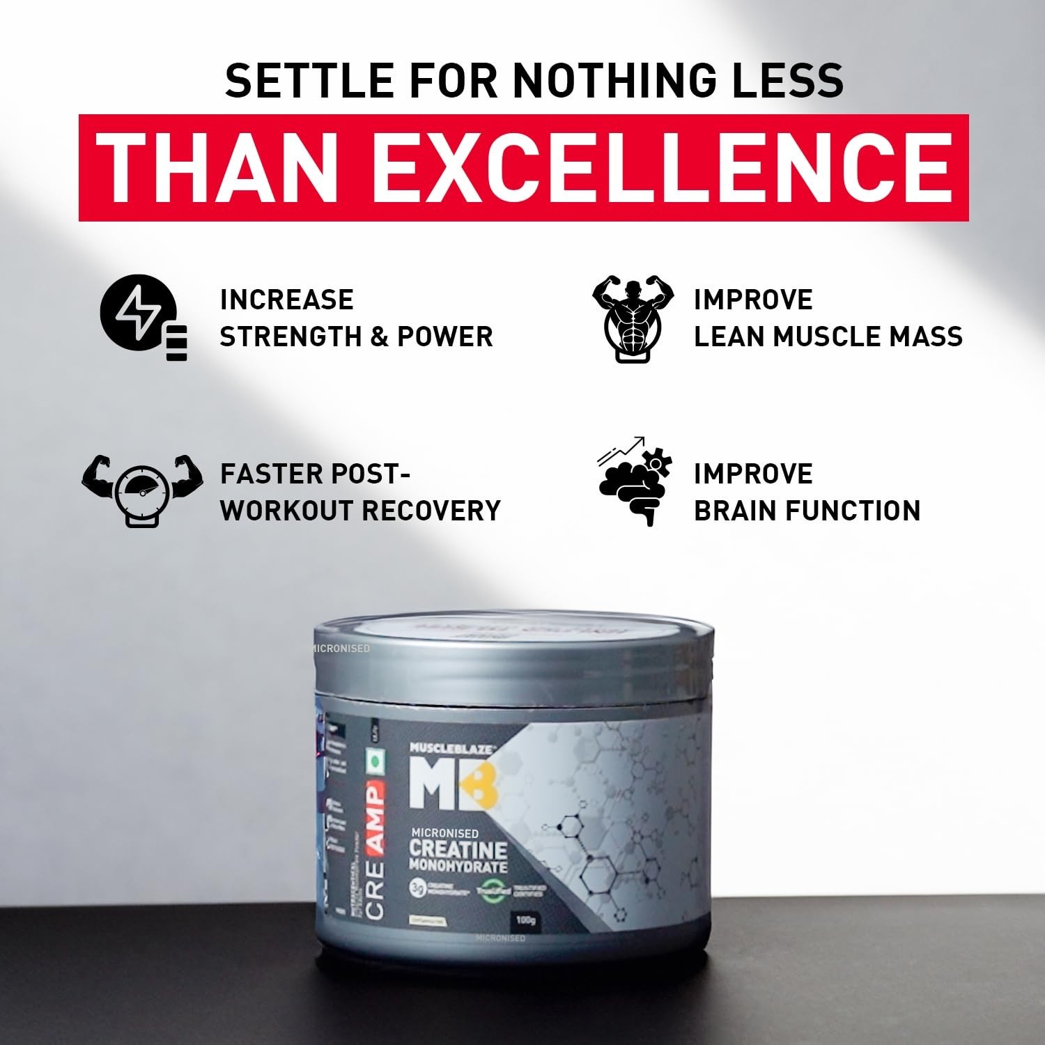 MuscleBlaze Micronised Creatine 100g Monohydrate CreAMP Powder 32 Servings