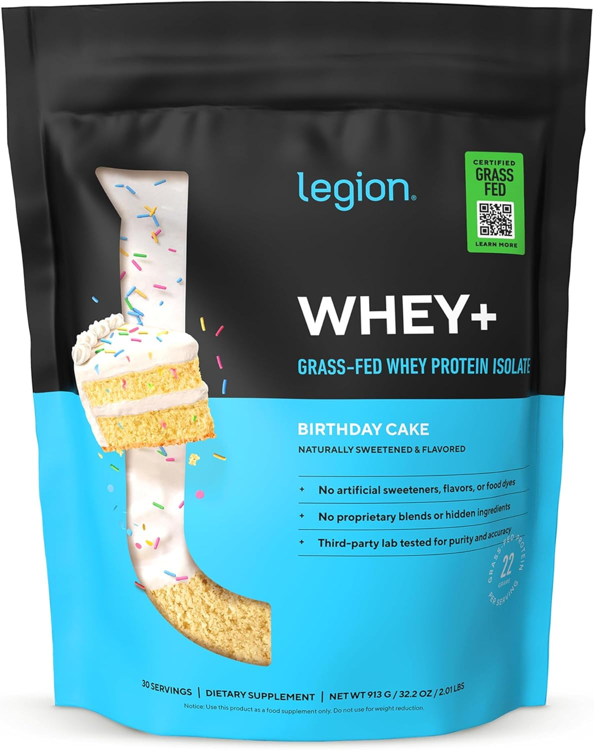 Whey+ Protein Whey Isolate from Grass Fed Cows (Birthday Cake, 30 Servings) – Wh