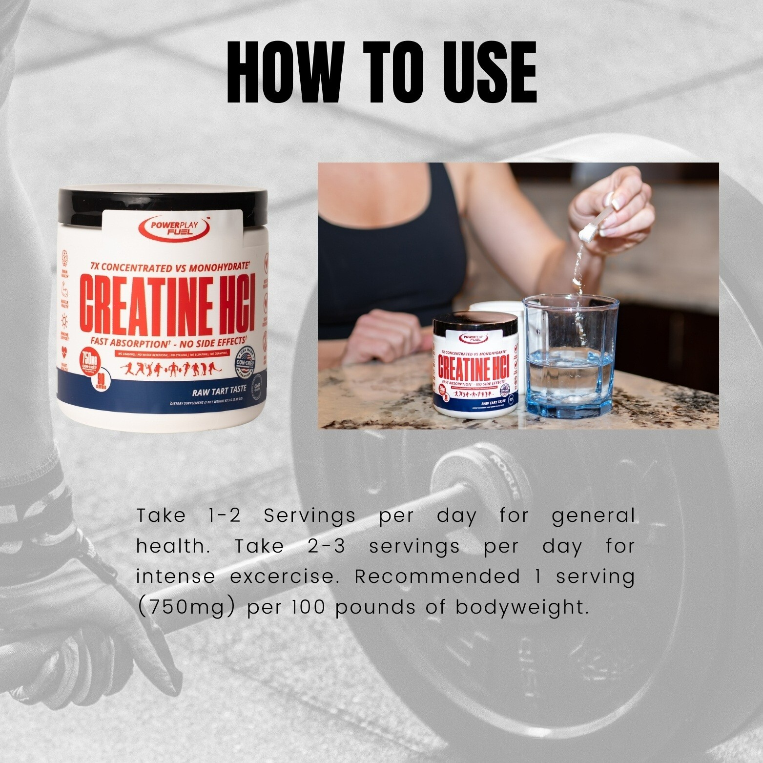 Power Play Fuel CREATINE HCl Powder – Raw Tart Taste, 67.5 G, 90 Servings