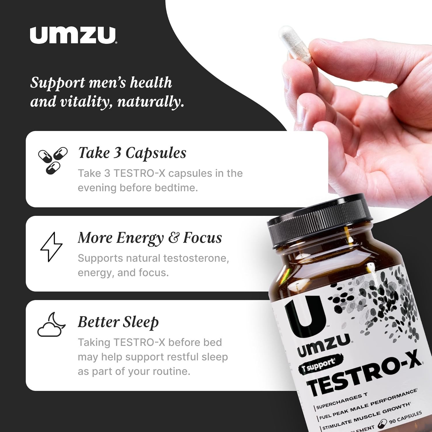 UMZU Testro-X Men’s Supplement – 90 Capsules – Boosts Energy & Muscle Recovery