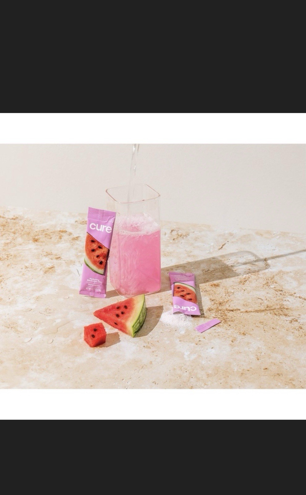 Cure Hydration Electrolyte Drink Mix Watermelon Powder 6 Packets No Sugar