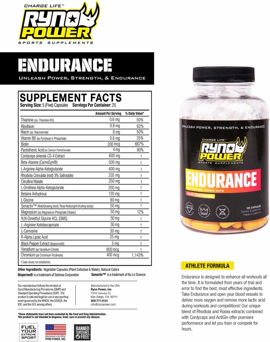 Ryno Power Endurance Stimulant-Free Energy Supplement