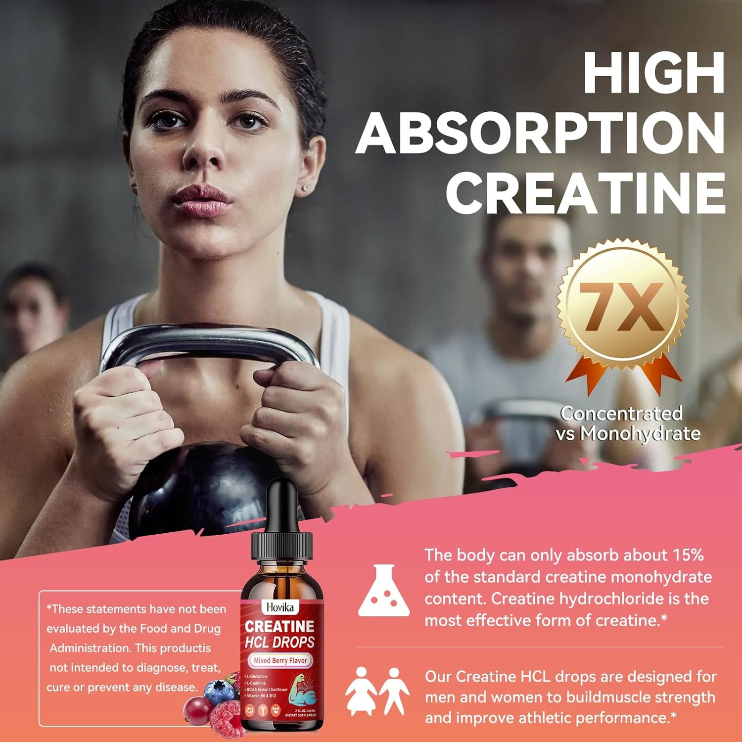Creatine HCL Liquid Drops for Men & Women, 2 Fl Oz (Pack of 1)