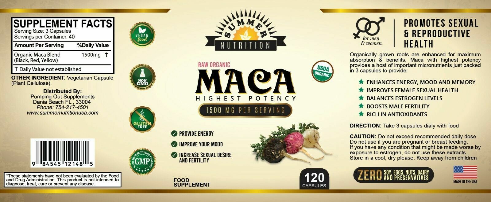 Summer Nutrition – Organic Maca Root Black, Red 1500 Mg – 120 Caps – CHEAPEST!!