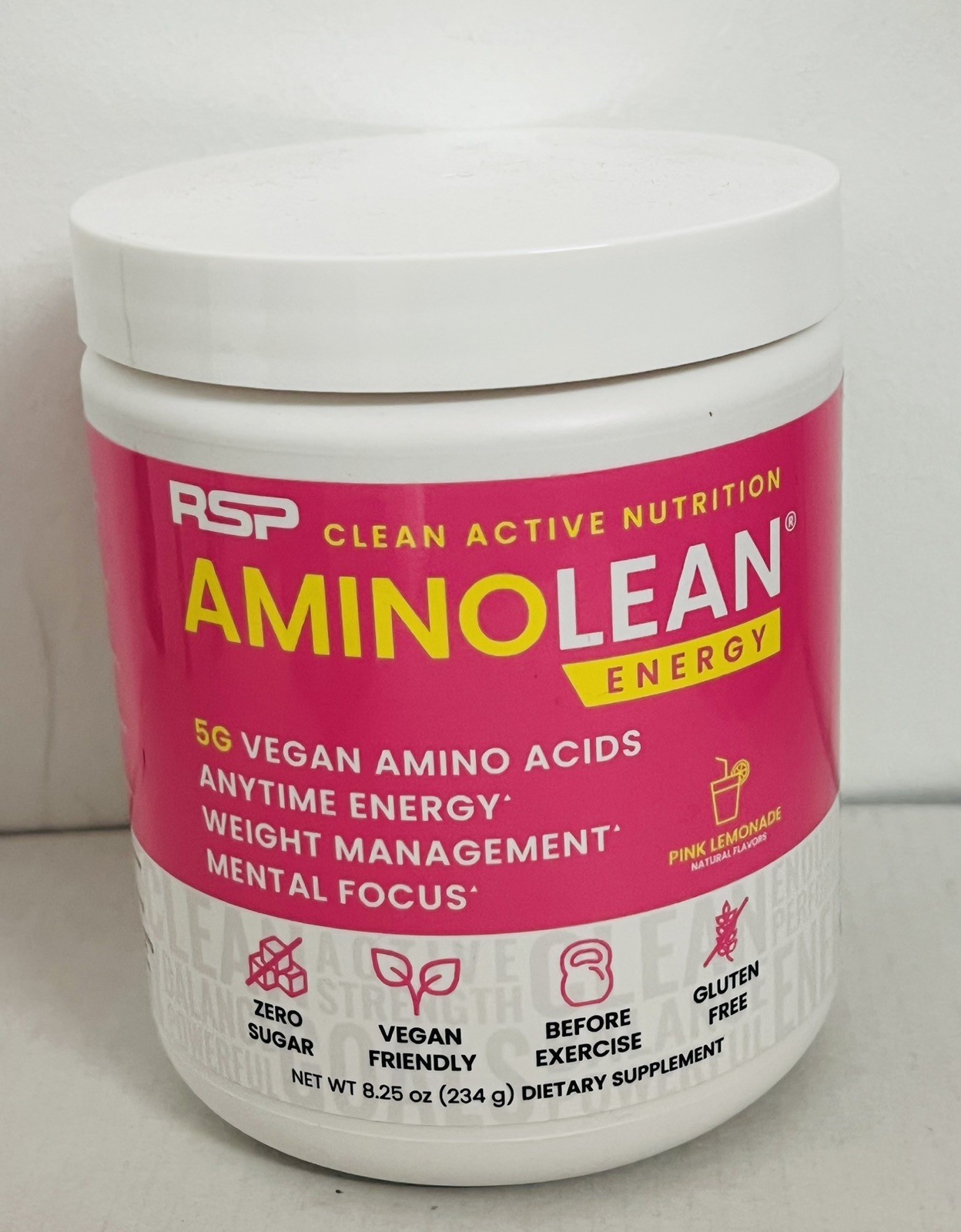 RSP Nutrition AminoLean Energy Pink Lemonade 8.68oz EXP 5/28 U41A