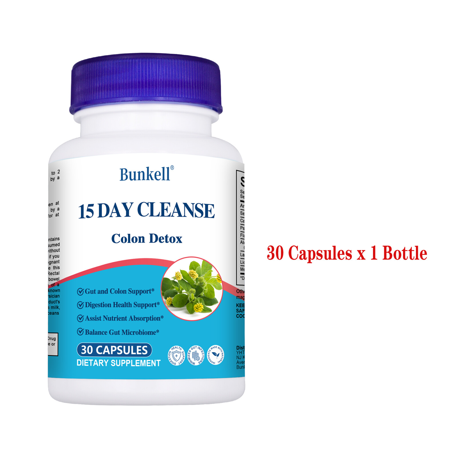 Gut and Colon Support 15 Day Cleanse Colon Cleansing 30 Capsules