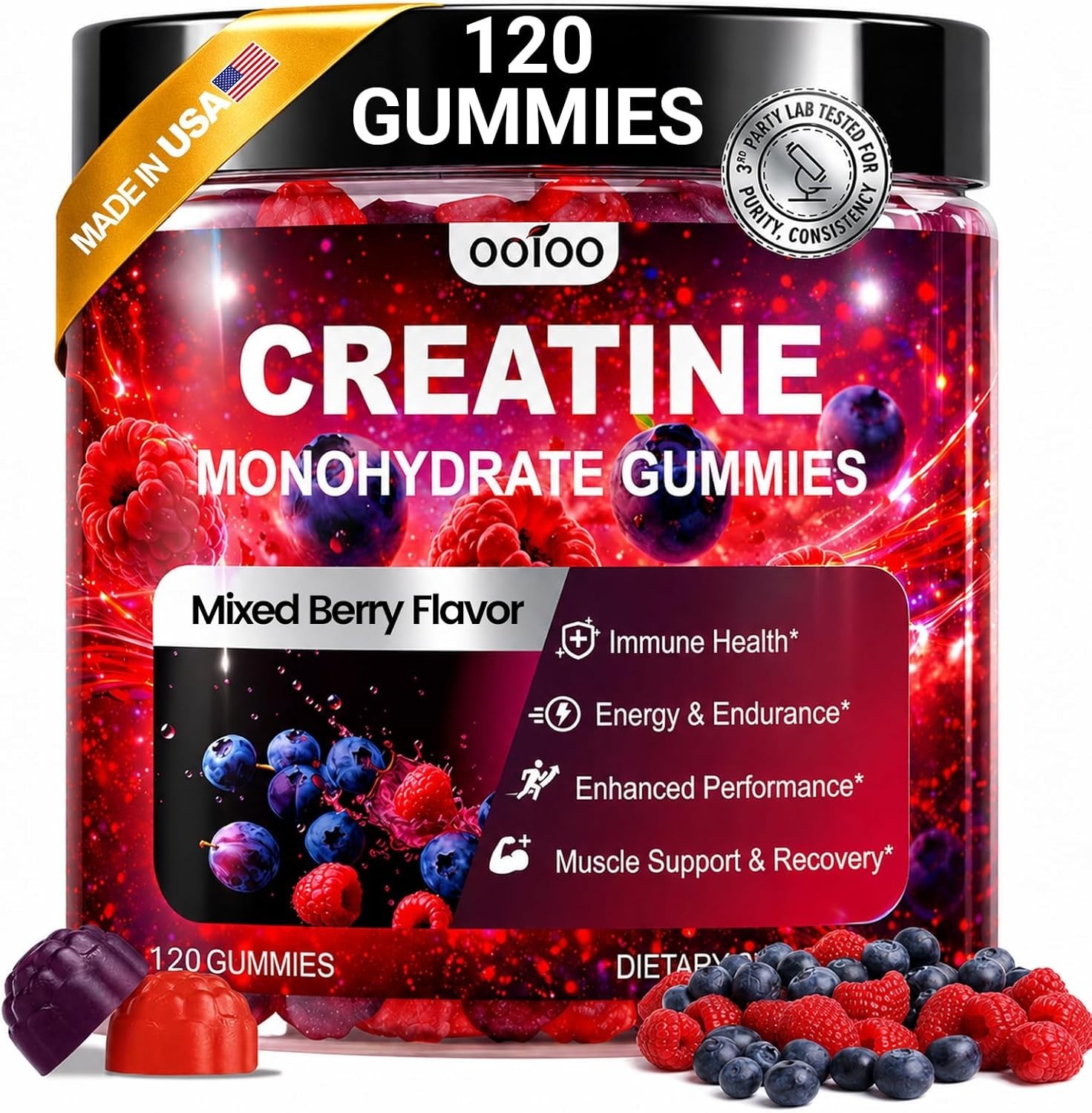 Creatine Monohydrate Gummies for Men & Women, Sugar Free, Vegan, (120 Gummies)