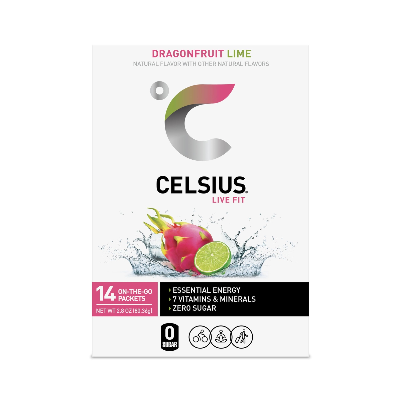CELSIUS Dragonfruit Lime On the Go Powder Sticks 14 Count Energy Drink Mix
