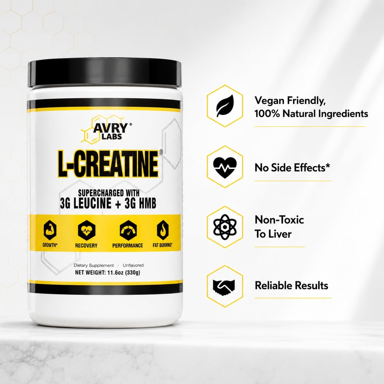 L-CREATINE Supplement: Creatine Monohydrate w/Leucine Amino Acid and HMB – Suppo