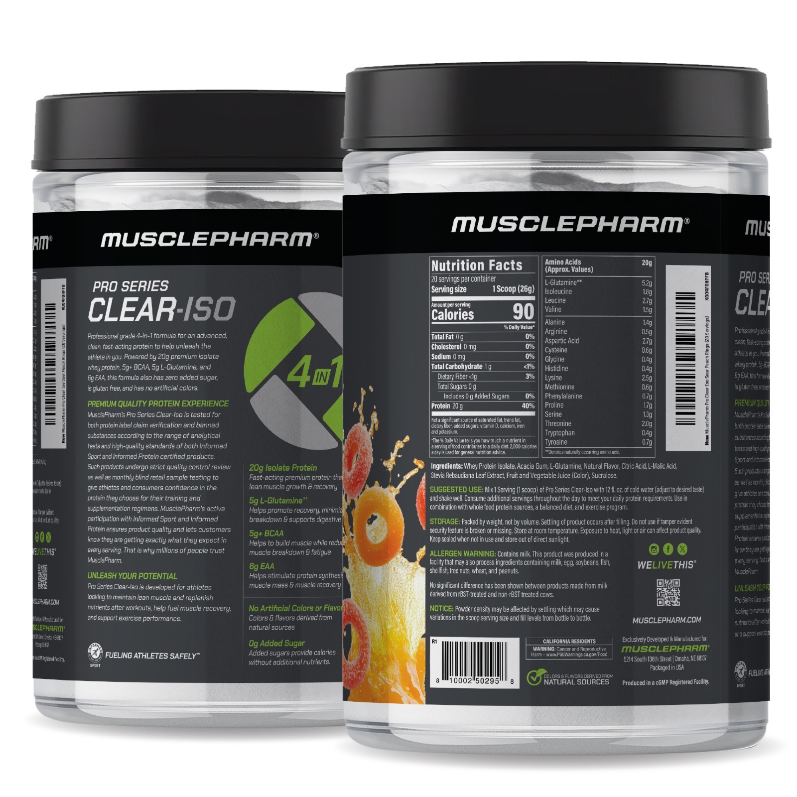 Pro Series Clear-ISO, Protein Powder Drink Mix, Sour Peach Rings, 1.14 lbs (520