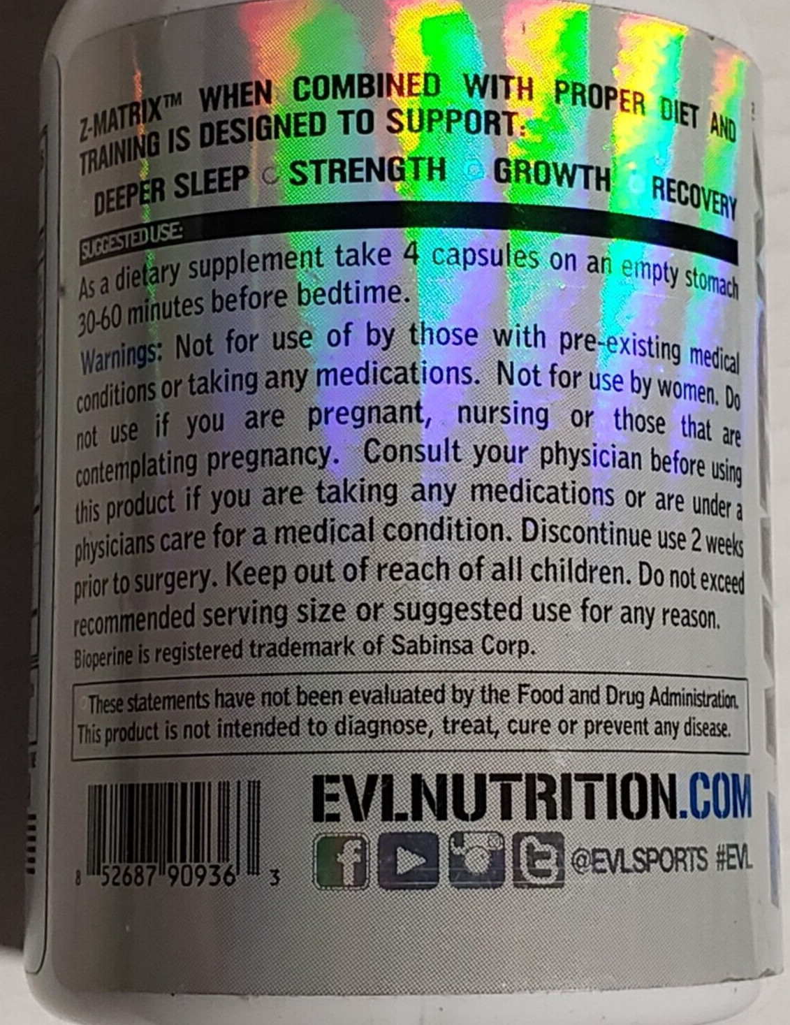 Evlution Nutrition – Z-MATRIX – 30 Serv / 120 Capsules – Deeper Sleep 8/2024