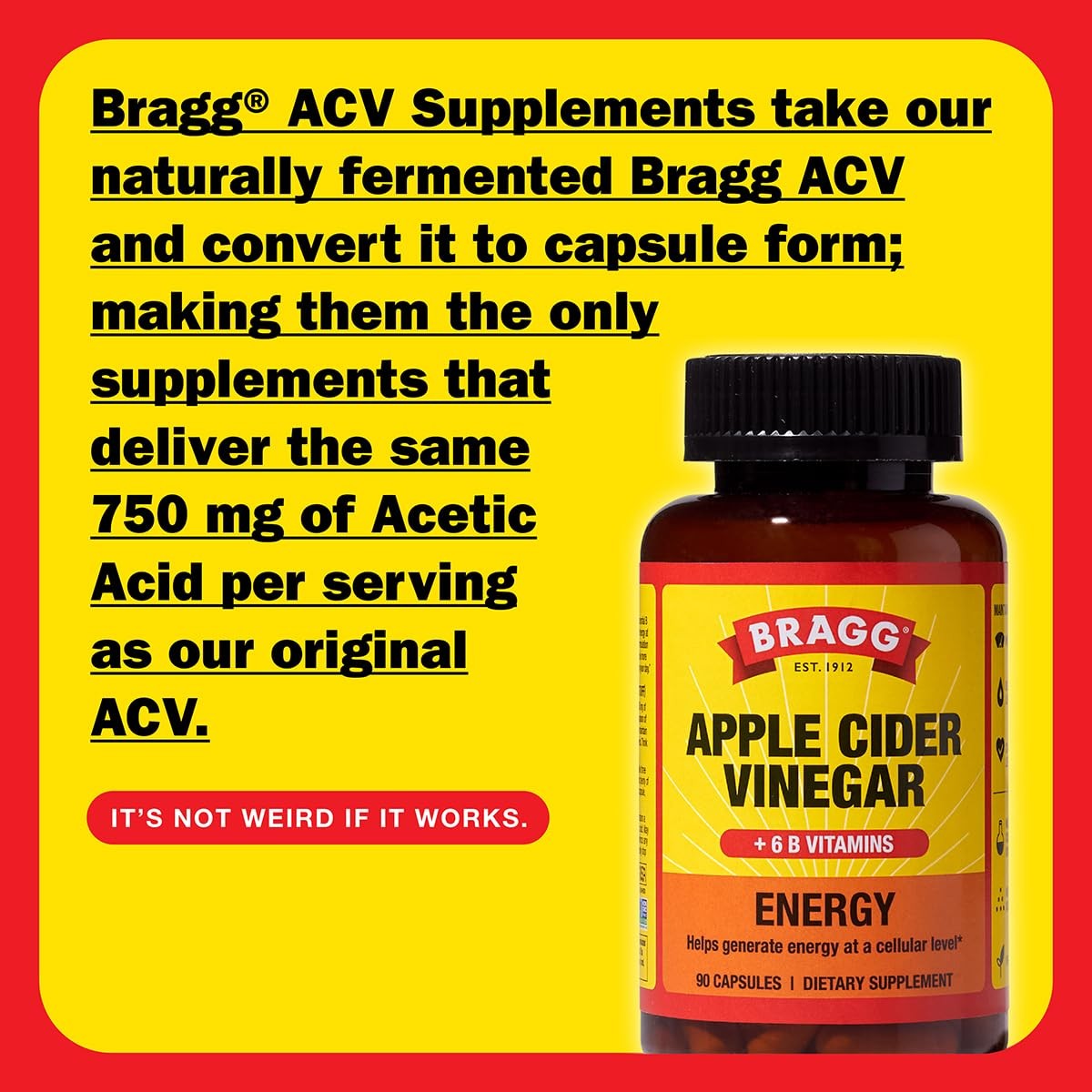 (Pack of 4) Bragg ACV Energy Apple Cider Vinegar Energy Capsules 90 Capsules