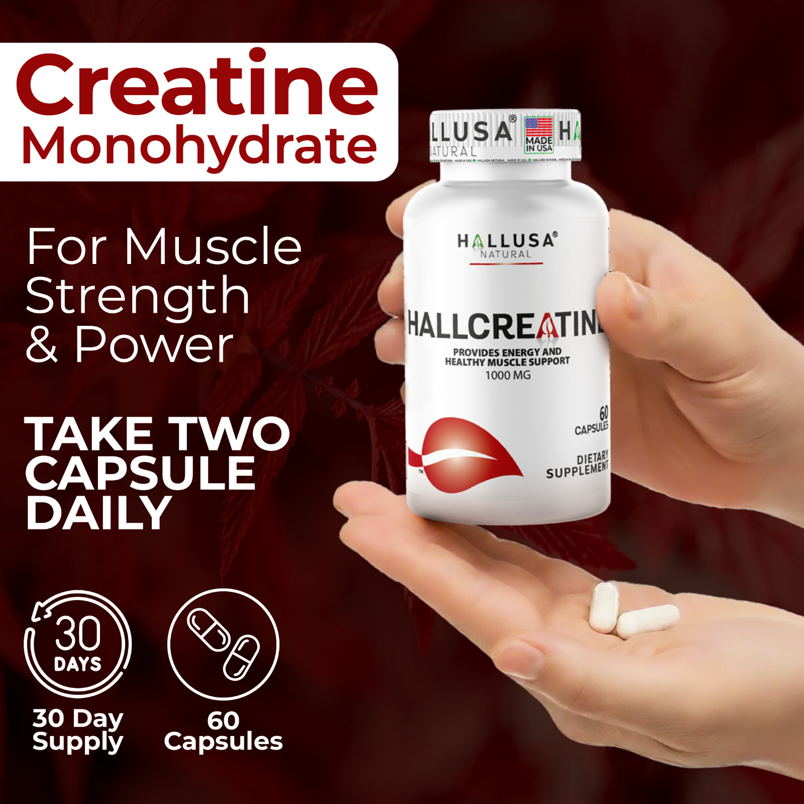 CREATINE Monohydrate – Amino Acid – Preworkout – Support Muscles – 60