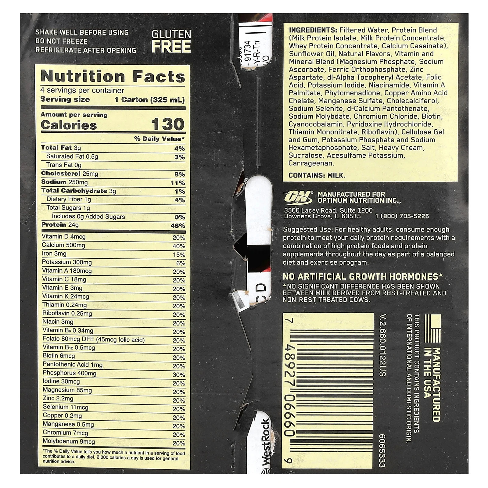 Gold Standard Protein Shake, Vanilla, 4 Cartons, 11 fl oz (325 ml) Each